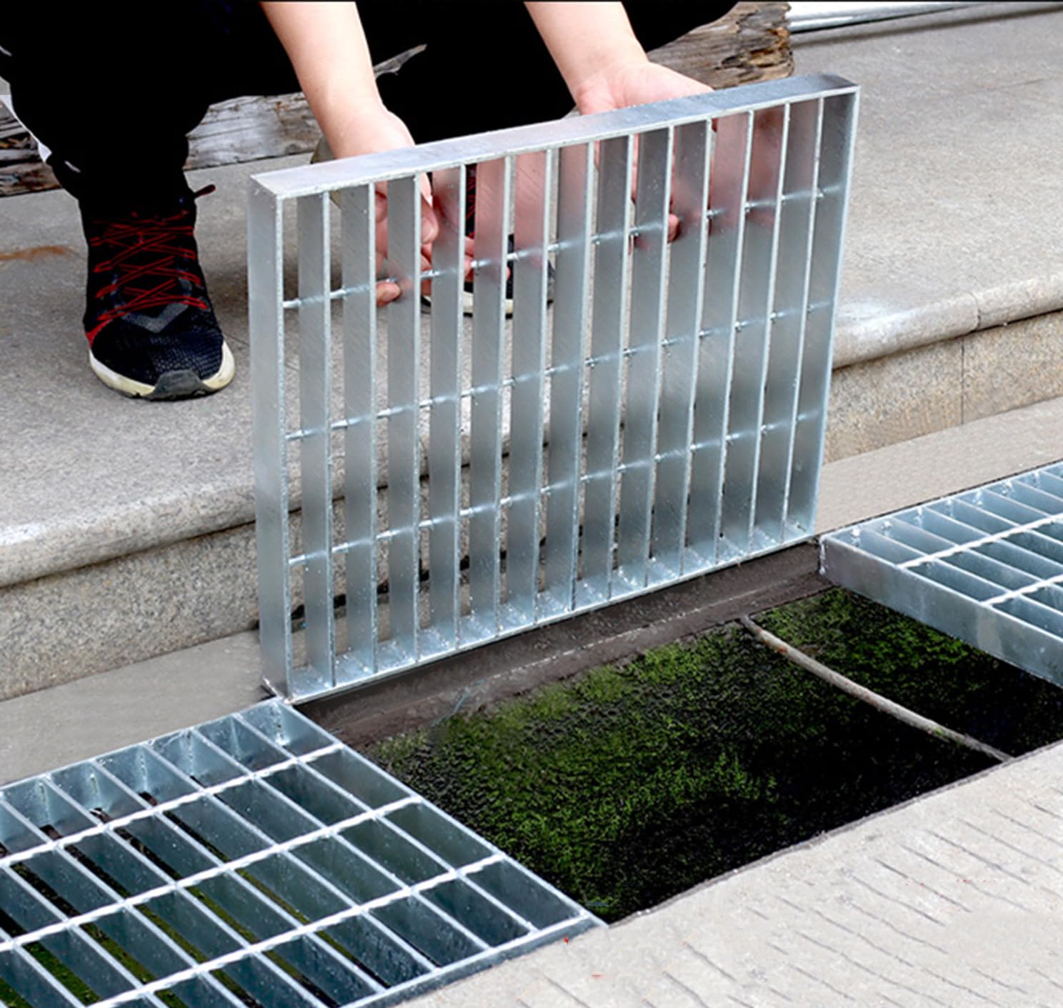 Rejilla de drenaje de acero galvanizado para exteriores, cubierta de drenaje rectangular resistente para sótano/césped, 200 caracteres