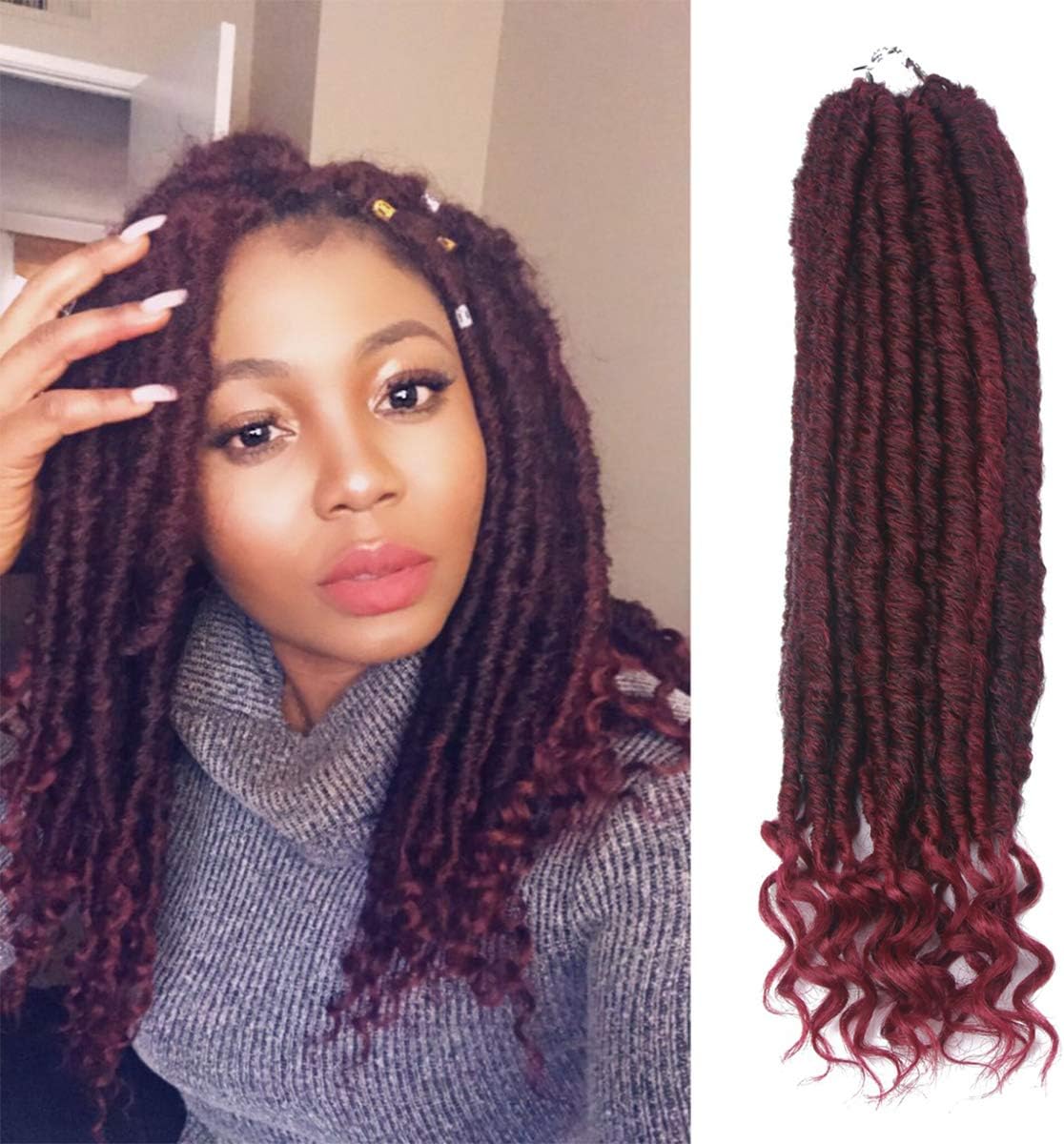 Losmoeer 6Packs Faux Locs Crochet Hair Braids with Curly Ends Synthetic Hair Extensions Goddess Fauxlocs Fiber Braiding Hair Afro Kinky Soft Dread Dreadlocks (6Packs, 1B/Bug#)