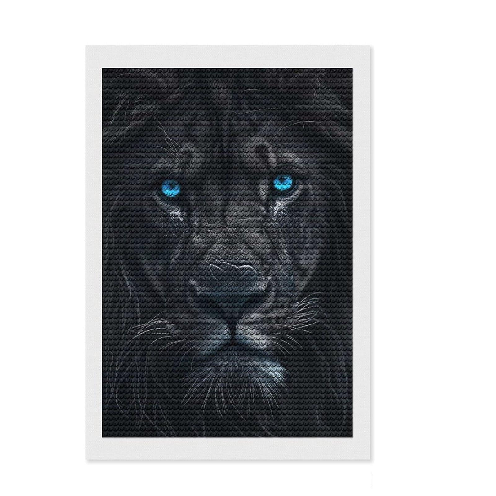 Junmoney Lion Blue and Black Animal Diamond Painting Set 8"x12", Aesthetic Room Decor, Vintage Style Decor, Creative Hobby, Decorative Artwork