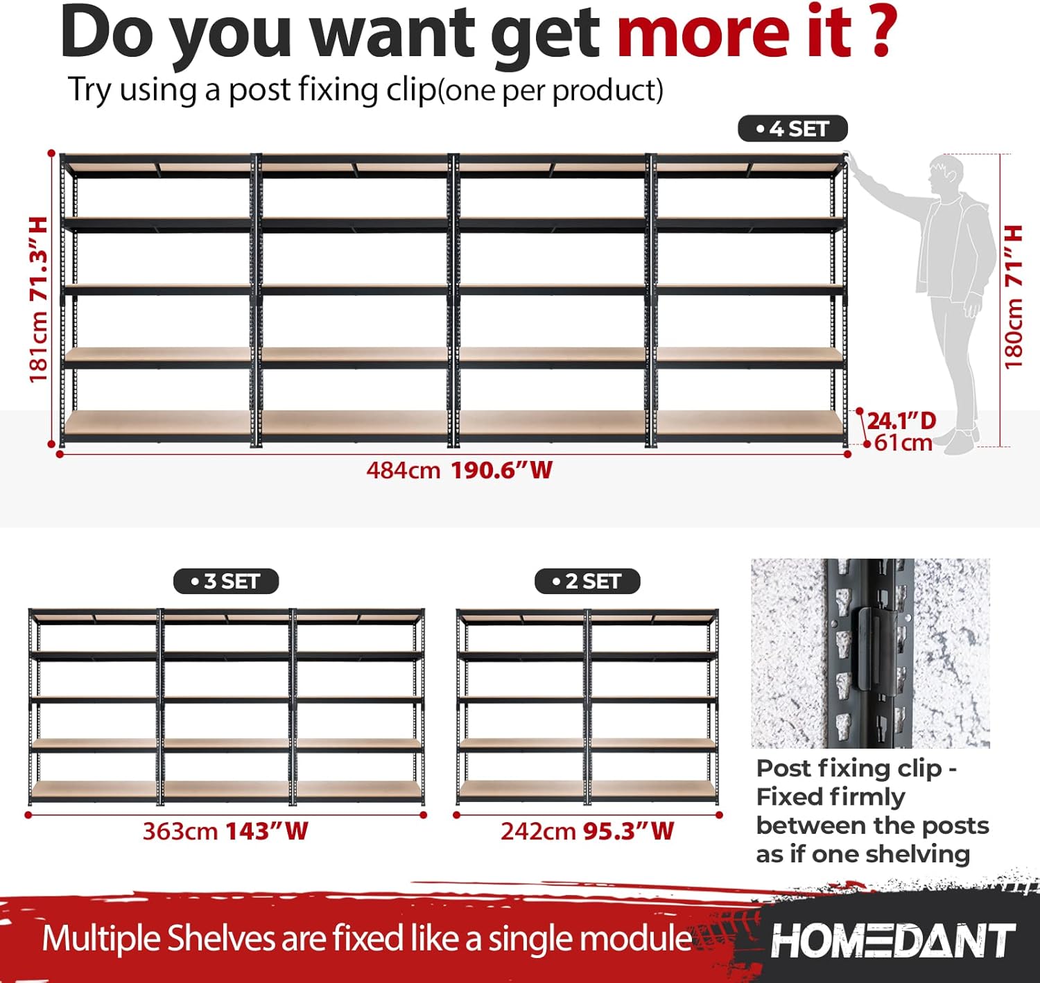 HOMEDANT Z-BEAM Heavy Duty Wide Size Garage Storage, 5-Tier Adjustable Metal Shelving Unit Utility Rack Shelves Organization Multipurpose Shelf, Shed Warehouse Basement 47.7"W x 24.1"D x 71.3"H, 1Pack : Home & Kitchen
