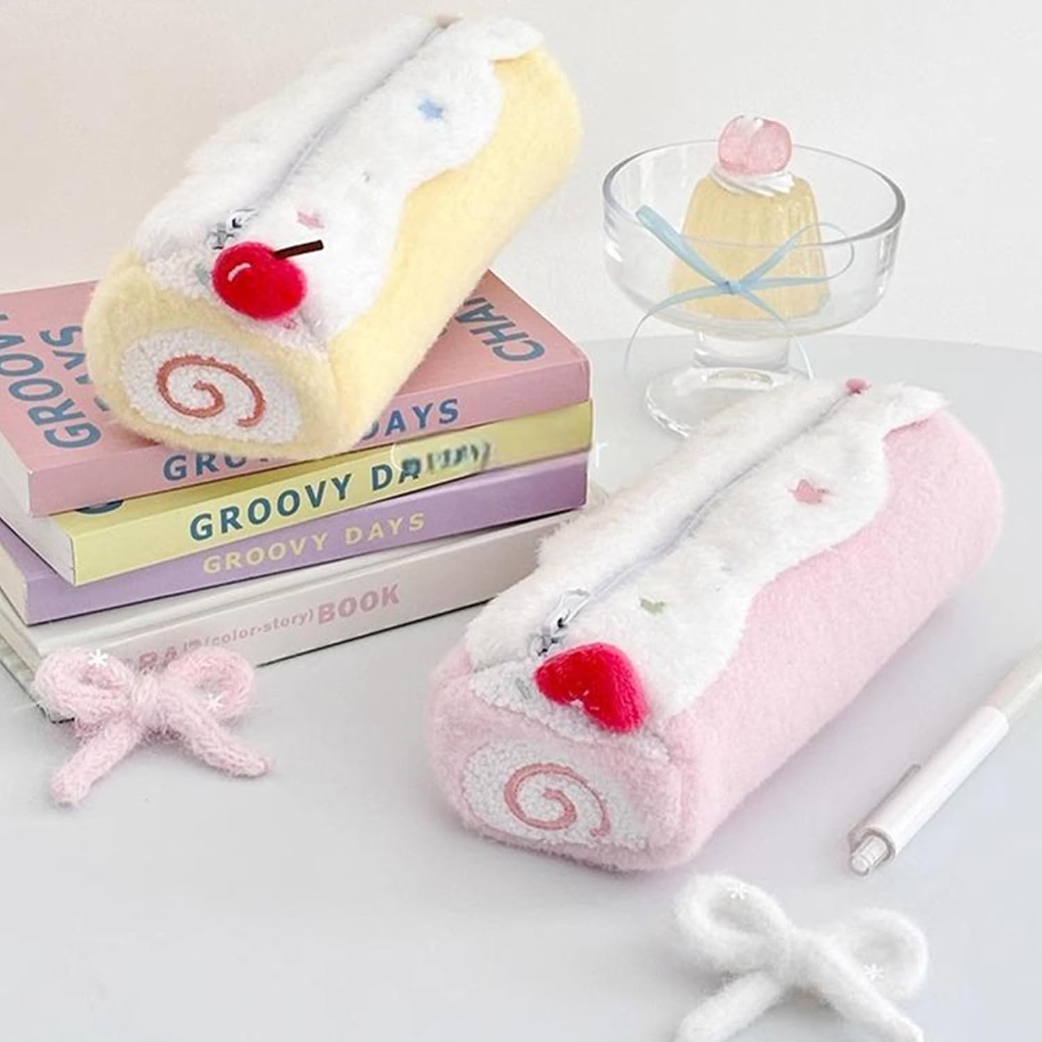Cute Plush Pencil Case Large Capacity Kawaii Pen Pouch with Zipper Soft Fluffy Stationery Organizer for Girls Students Portable Makeup Bag (Yellow)