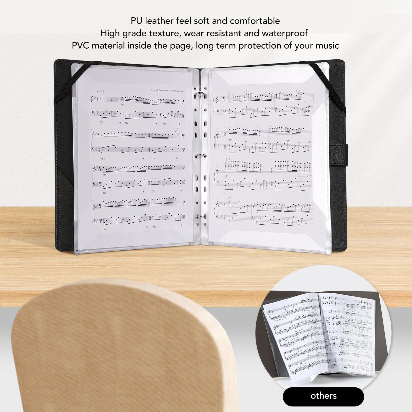 Carpeta de Partituras, Partitura de Piano, Partitura de Guitarra, Carpeta de Partituras para Banda, Orquesta, Coro con Números de Página (BLACK)