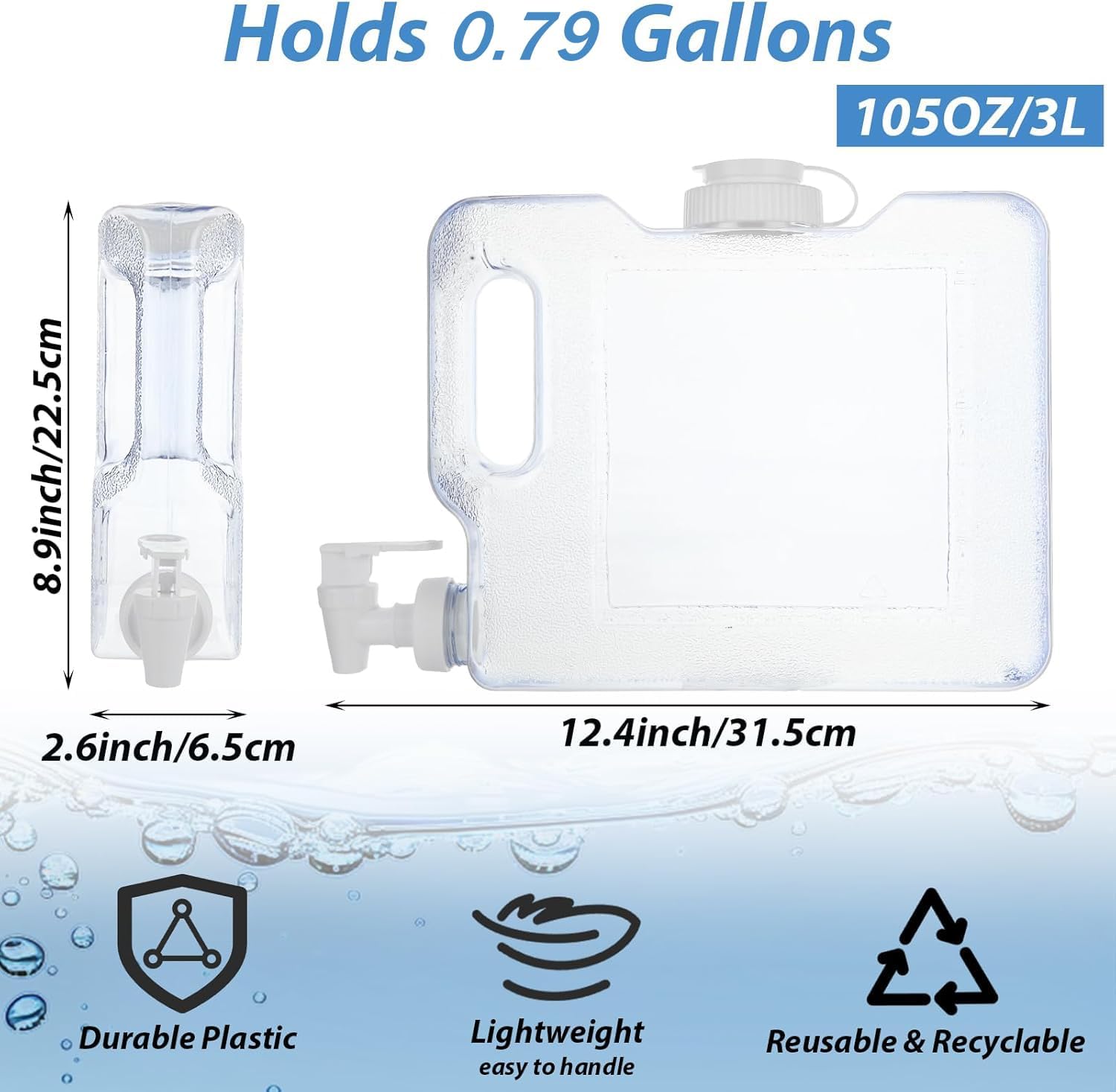 JMIATRY 2 Packs Refrigerator Water Dispenser For Fridge 0.79 Gallons/ 3 Liters Plastic Drink Dispenser for Fridge Water Container With Spigot Watering Jug With Spout, Convenient Handle - Image 2