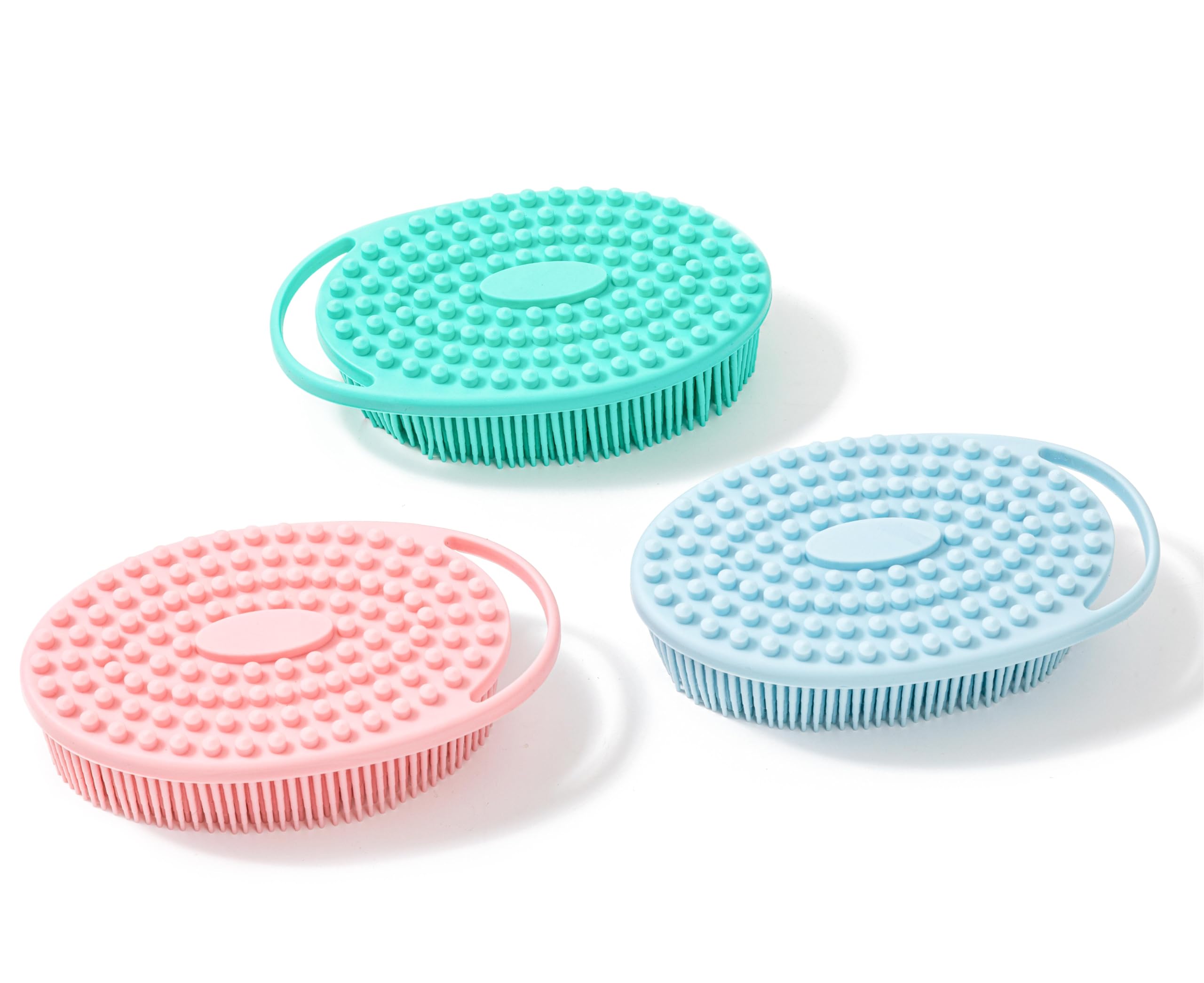 Cepillo sensorial premium para niños o autismo,Depurador corporal de silicona suave,Cepillos de terapia para sala sensorial,Cepillo de baño para ducha para mascotas (3 piezas (colgable-ovalado))
