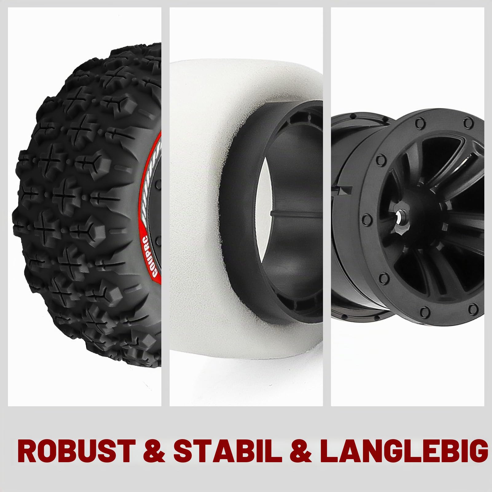 GOUPRC 12mm Hex RC Reifen Tires Set, 3.26 * 1.67 Inches 4PCS Sumpfkralle Schlamm Terrain Reifen Zubehör für 1/14 1/16 RC Car Crawler Buggy Truck