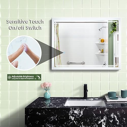 Miniatura 4 de Homebay Espejo de baño de 24 x 32 pulgadas con luz, espejo de baño regulable continuo, espejo de pared con luces delanteras y retroiluminación,