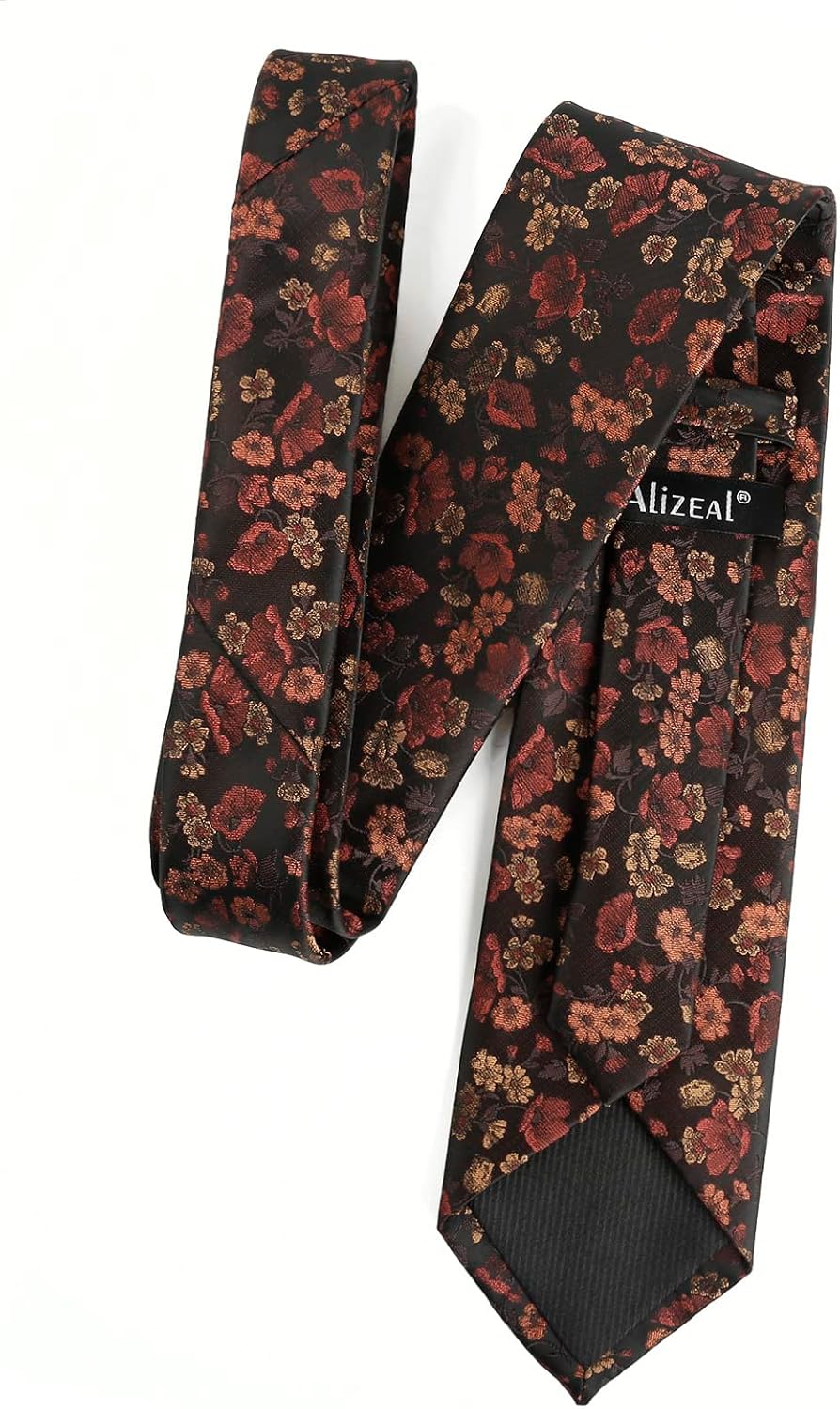 Alizeal Mens 3.15inches Flower Patterned Tie with Floral Printed Pocket Square - Image 2