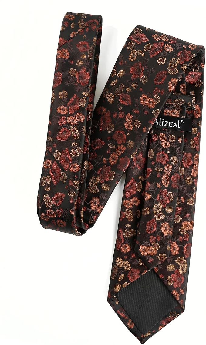 Corbata de hombre con patrón floral y pañuelo de bolsillo miniatura 2