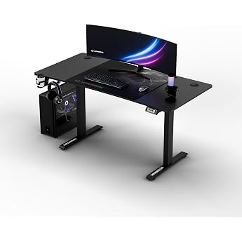 ULTRADESK - مكتب قابل لضبط الارتفاع من المستوى V2 - مكتب كمبيوتر كهربائي - 140x68 سم لمكتب الألعاب المنزلي - مجموعة مع لوحة ماوس XL - أسود أسود