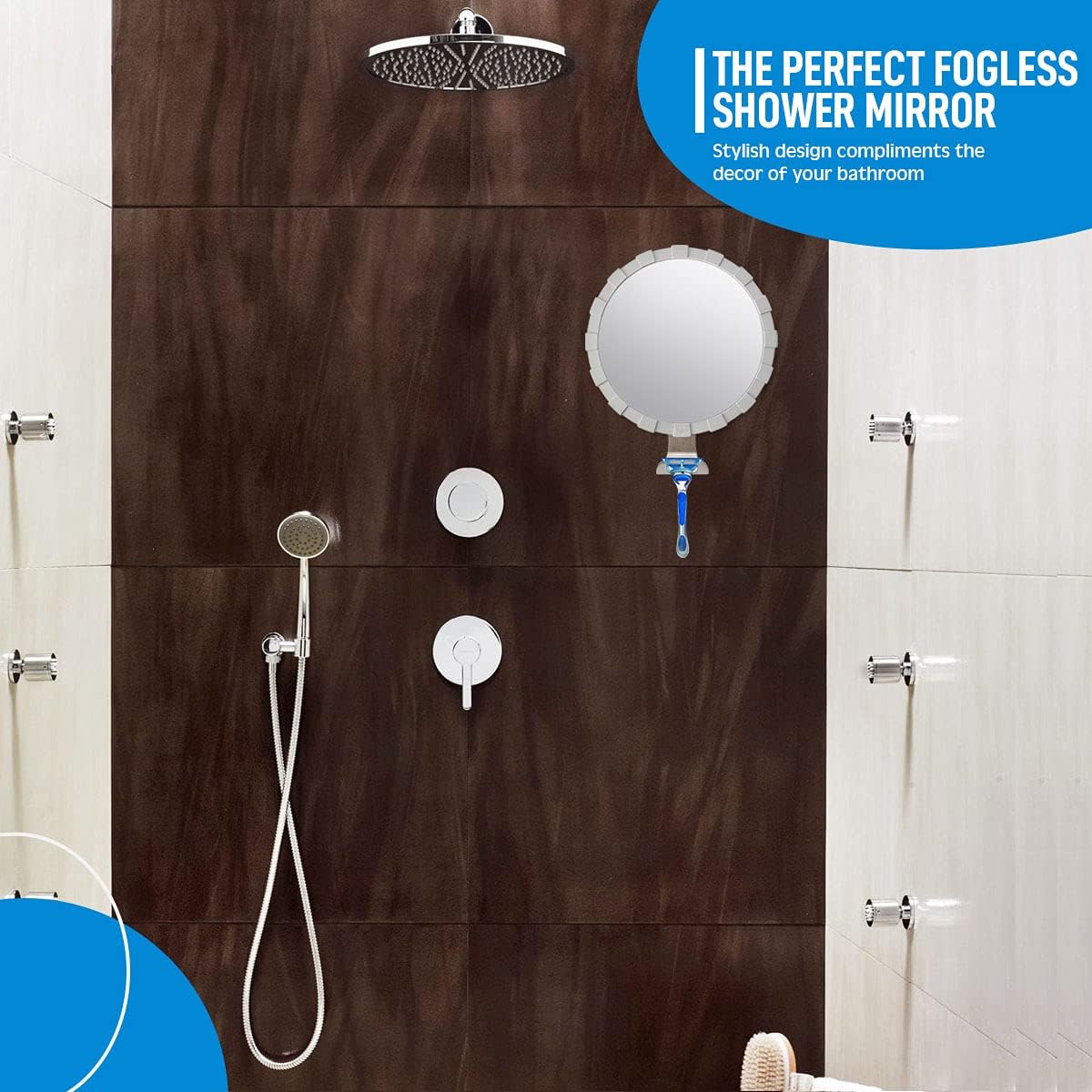 Heavy-Duty Fogless Mirror for Shower | Durable Anti Fog Shower Mirror for Shaving | with Razor Holder and Extra Anti-Fog Solution -