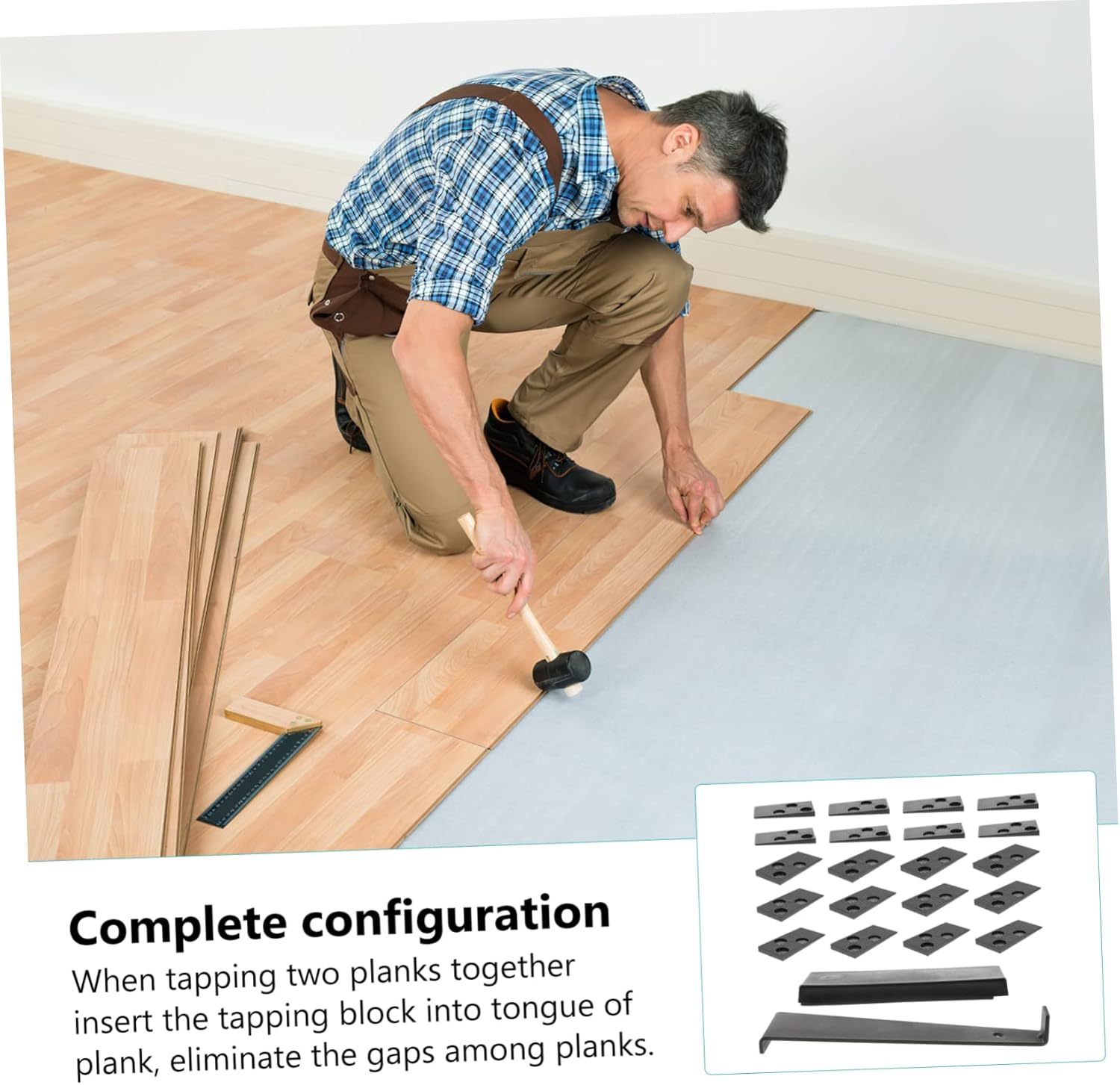 1set Wood Flooring Installation Tools Heavy Duty Pull Bar Tapping Block Spacers for Vinyl Laminate and Hardwood Flooring Projects