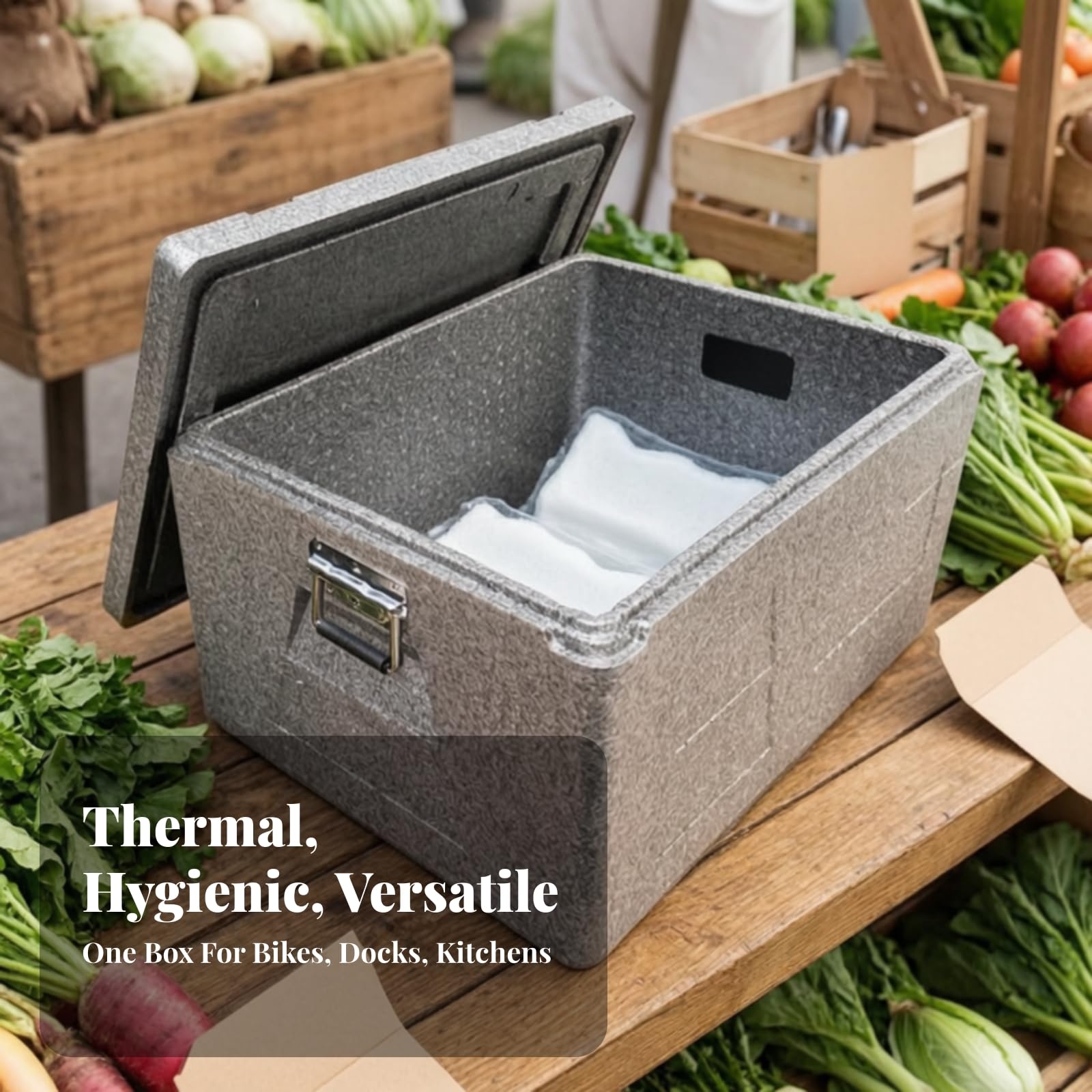 Wärmeisolierte Transportbox aus Grauem Hartschaumstoff mit Robustem Rechteckdesign für Tiefkühlkost Und Getränke für Den Außerhaus auf Märkten, Grau, 108L A