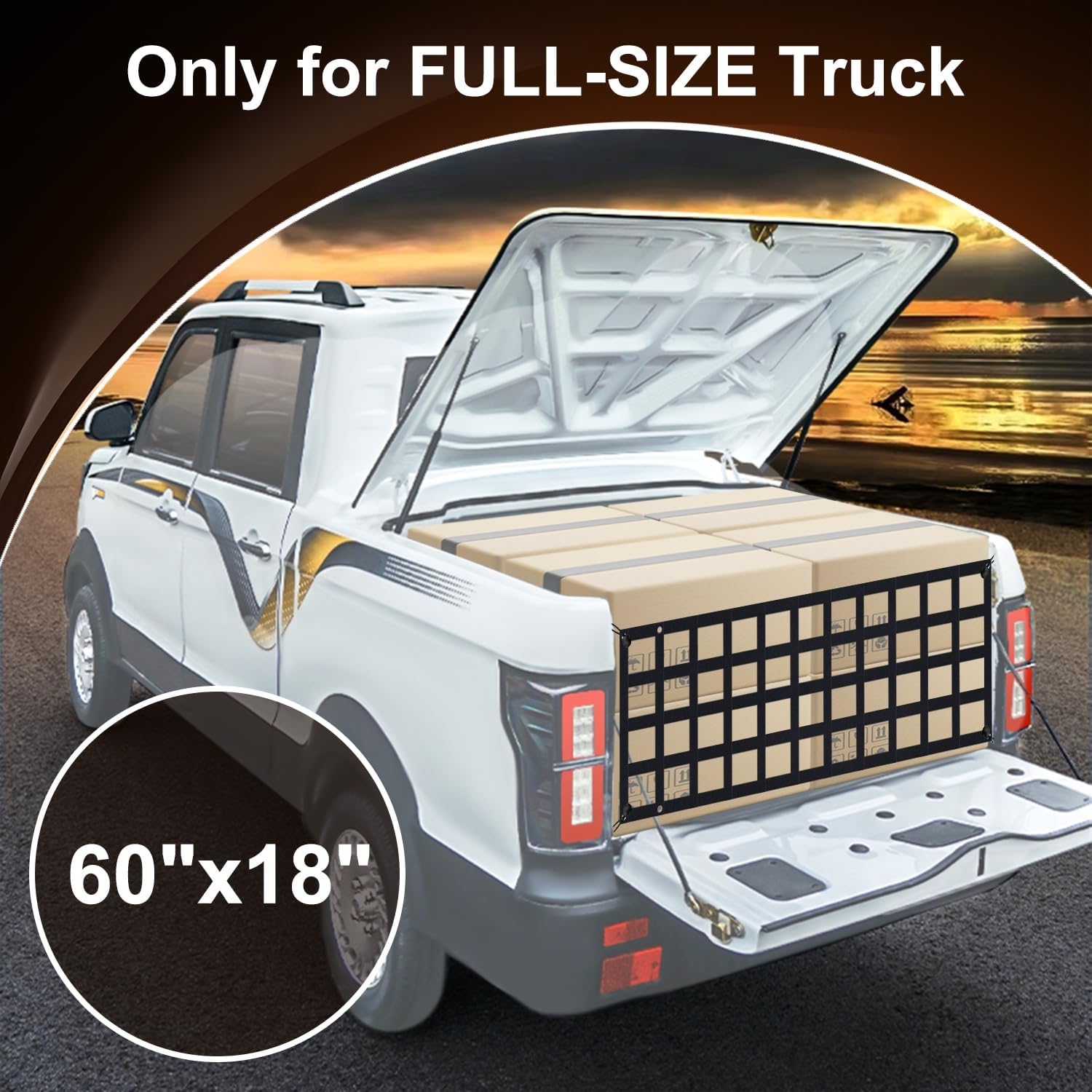 Filet de hayon – pour camion de taille normale compatible avec Ford, Chevy, Dodge, Ram, etc. – Extension de barrière arrière pour pick-up, accessoires de lit de 152,4 x 45,7 cm (noir)