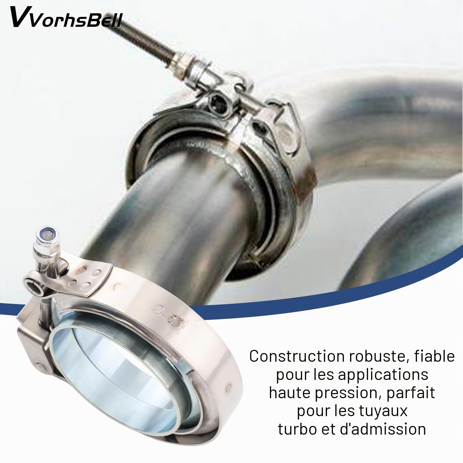 Collier de serrage en acier inoxydable de 6,3 cm(2,5") à dégagement rapide en V - Collier de serrage turbo en acier inoxydable 304 avec bride mâle femelle - Compatible avec moteur diesel