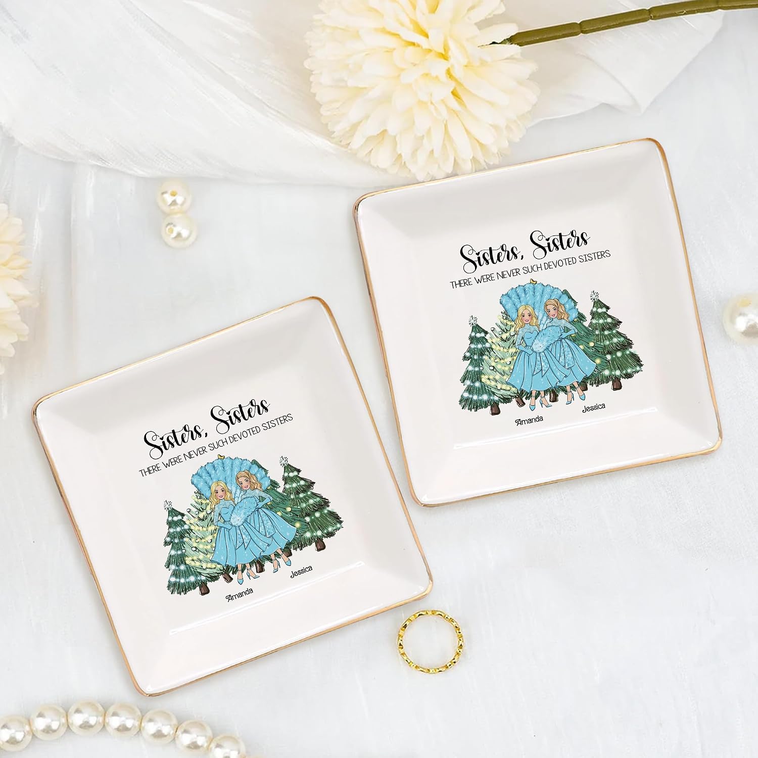 Gossby Personalized Sister Jewelry Tray - Custom Sisters from Sister for Women - Sisters Gifts for Birthday, Xmas - Custom Sister Gift for Her with Design, Name - Ver 4-2 Sisters