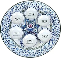 Vista 5 de Jessica Sporn - Juego de vajilla artística para Pascua Seder, diseño floral de hamsa, de porcelana de calidad, bandeja cuadrada de matzah, cubierta