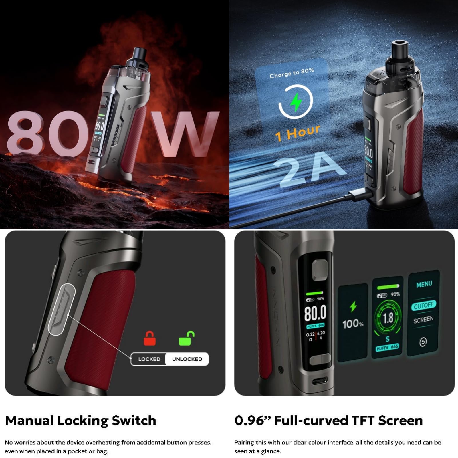 For Innokin CoolFire PZPulse Kit 80 W Mod | Argenté | Batterie 2400 mAh |  5,5 ML Atomiseur CoolFire PZPulse Cartridge | Résistance PZP Max Coil 0,2  Ω/0,4 Ω | Vape MTL/DL | Original