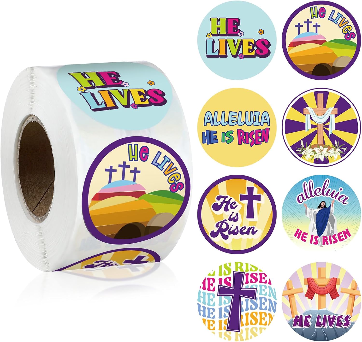 500 Pcs Easter He Lives Stickers Religious Christian Sticker Roll Jesus Bible Cross Catholic Gifts for Crafts Sunday Church Supplies Vbs Party Decorations