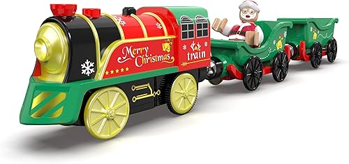 Miniatura 9 de Juego de tren eléctrico para pistas de madera, juguete de trenes a batería con luces y sonidos para niños pequeños, tren motorizado para niños,