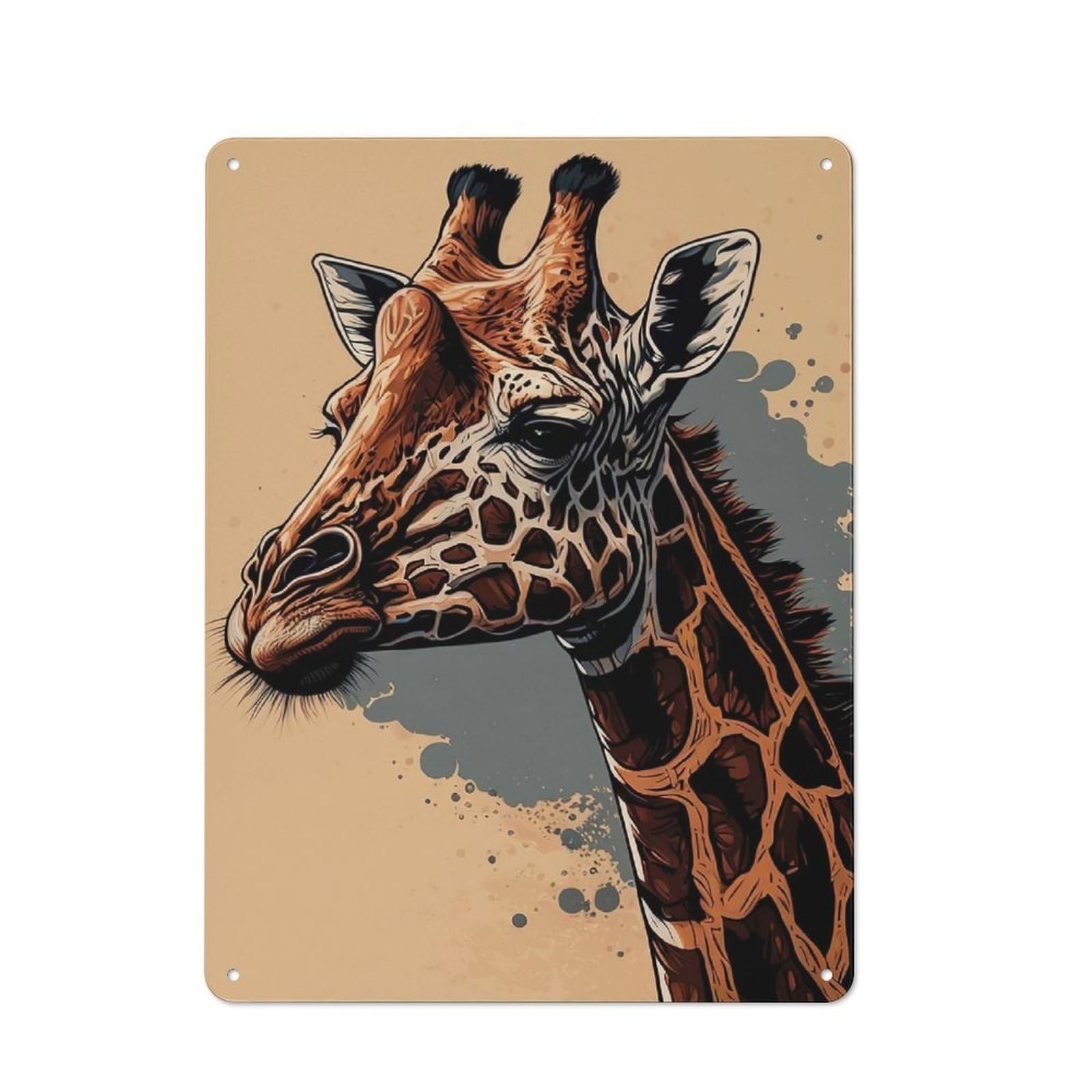 Junmoney Style-13 Tin Wall Plaque 40X30cm With Savanna Giraffe For Garage Wall, Suited To People Furnishing A Garage
