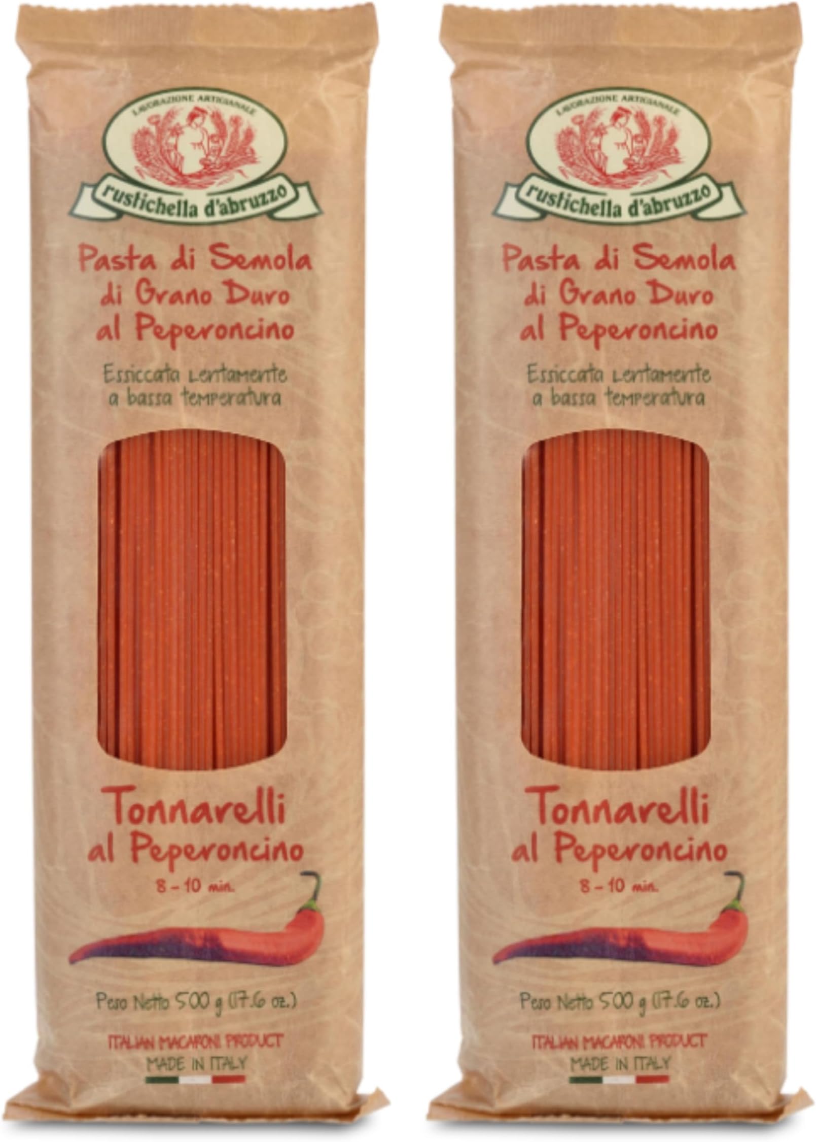 - Tonnarelli with Spicy Pepper, Long Pasta with Mild Heat from Sweet & Hot Red Purées, Perfect for Seafood, Sausage Ragù & Arrabbiata, Authentic Italian Flavored, 500g, 2-Pack
