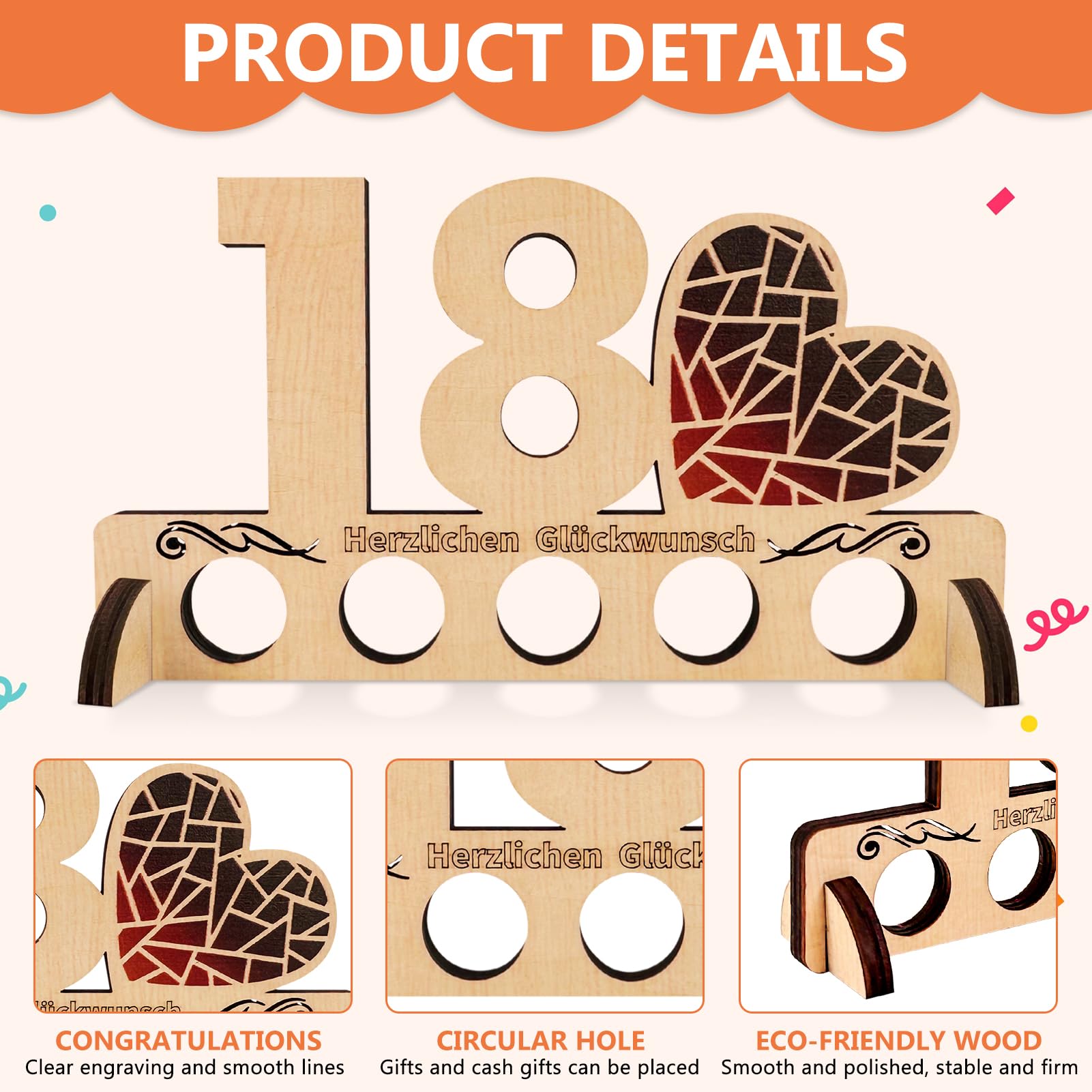 18. Regalo di compleanno in legno, regalo originale in denaro, 18. Regali in denaro per compleanno, 18 ragazze, regalo per il 18. Regali in legno per amici, famiglia creativi, per l'anniversario