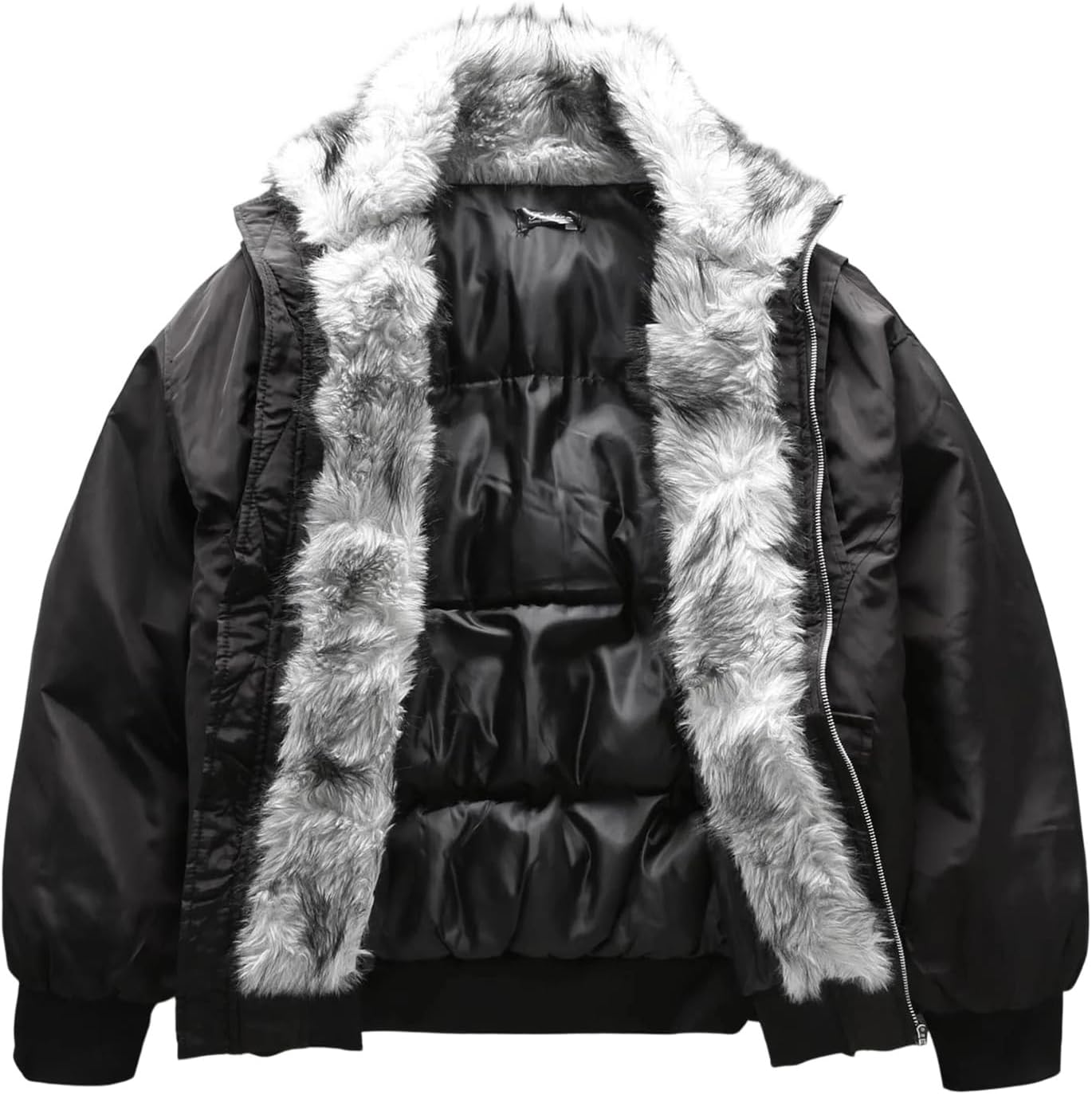 Mens Winter Coats Faux Fur Collar Bomber Puffer Jacket Long Sleeve Stand Collar Full Zip Up Down Coats