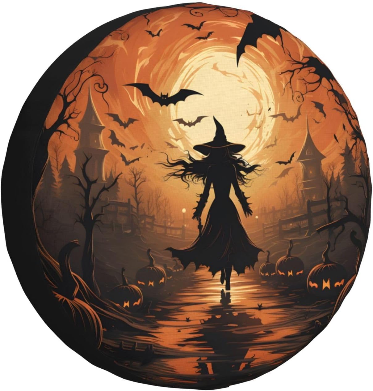Halloween Witch Spare Tire Cover Waterproof Dust-Proof Uv Sun Wheel Protectors Tire Cover Fit for Jeep，SUV, Rv, Travel Trailer, Truck17 Inch