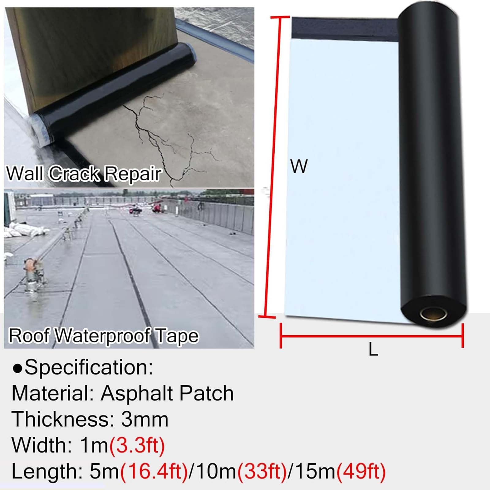 Rotolo Patch di Asfalto Autoadesivo per Tetto Nastro Sigillante Impermeabile Guaina Bituminosa Isolamento Termico Anti UV per Tetto Parasole Pavimento Cucina Grondaie