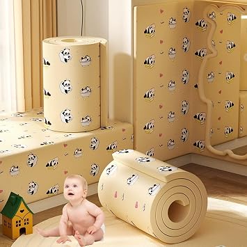 Cute Panda Pattern 3D Anti-Collision Wall Padding for Kids with Autism, Upholstered Padded Wall Panels Cushion Self-Adhesive, Peel and Stick Headboard for Playroom/NurseryOrange