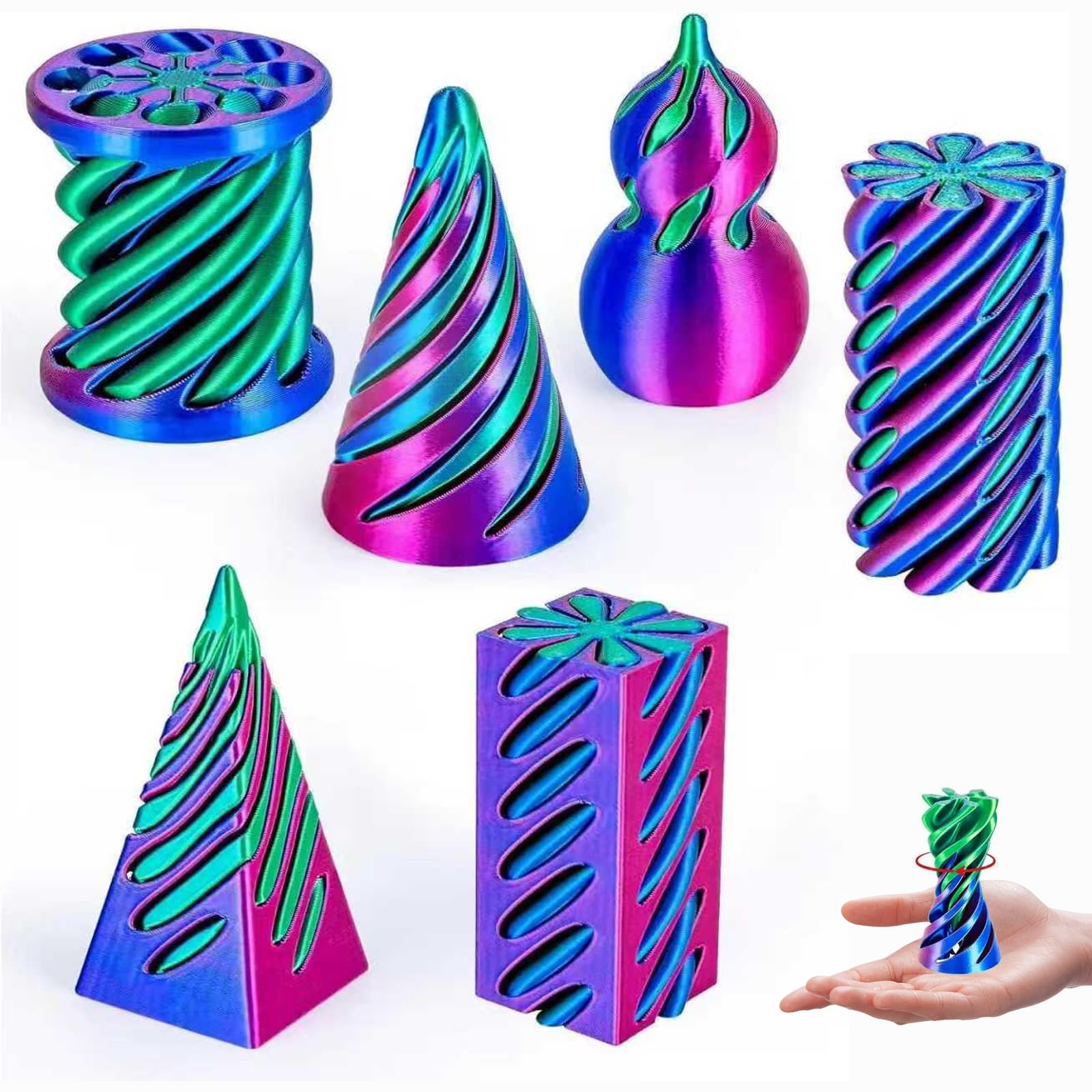 DiiWmme 6-Pack 3D Printed Fidget Toys, Impossible Spiral Cone Sensory Toys for Stress Relief and Focus, Mini Desktop Decoration for Adults and Kids, Fun Gift for Anxiety Relief (Style B)