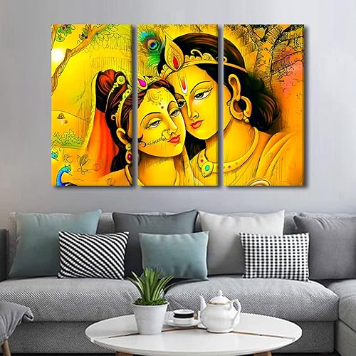 Miniatura 2 de TUMOVO Lienzo impreso de Dios indio Radha Krishna para sala de estar, lienzo religioso moderno, arte de pared enmarcado para decoración de casa
