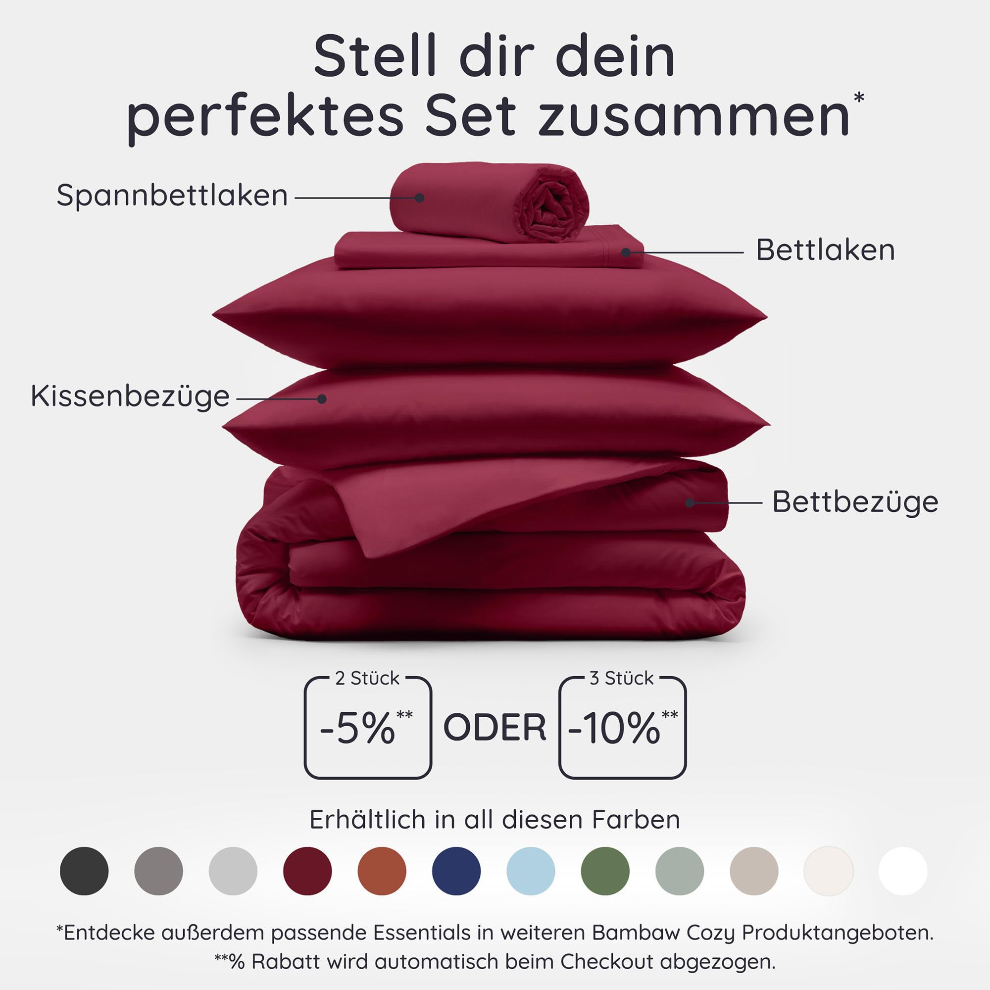 Bambaw Bambus Bettlaken ohne Gummizug 180x290 cm, hypoallergene für Allergiker Bettwäsche, 100% nachhaltige Bambus Bettwäsche, weiche Überschlaglaken, Bettlaken Sommer kühl ohne Gummi (Burgunderrot)