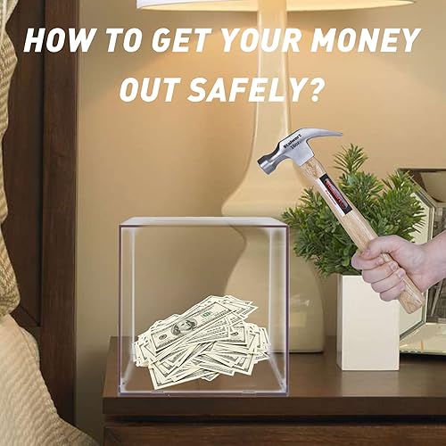 Miniatura 5 de Alcancía transparente de acrílico para dinero, transparente para abrir para ahorrar dinero, tarro de dinero en efectivo (mediano)