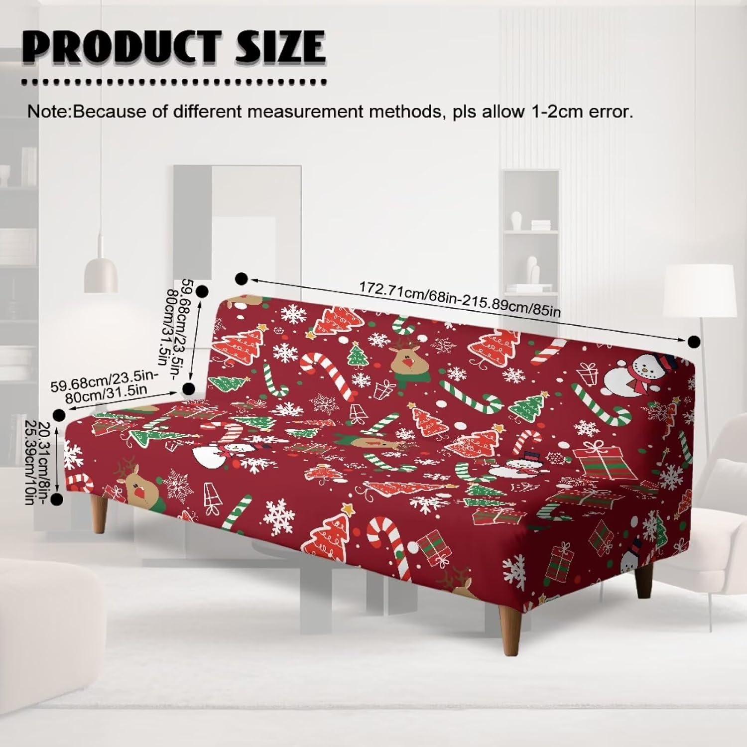 Christmas Reindeer Futon Cover Sofa Bed Slipcover Full Size Futon Mattress Cover Soft Stretch Armless Furniture Protector for Pets