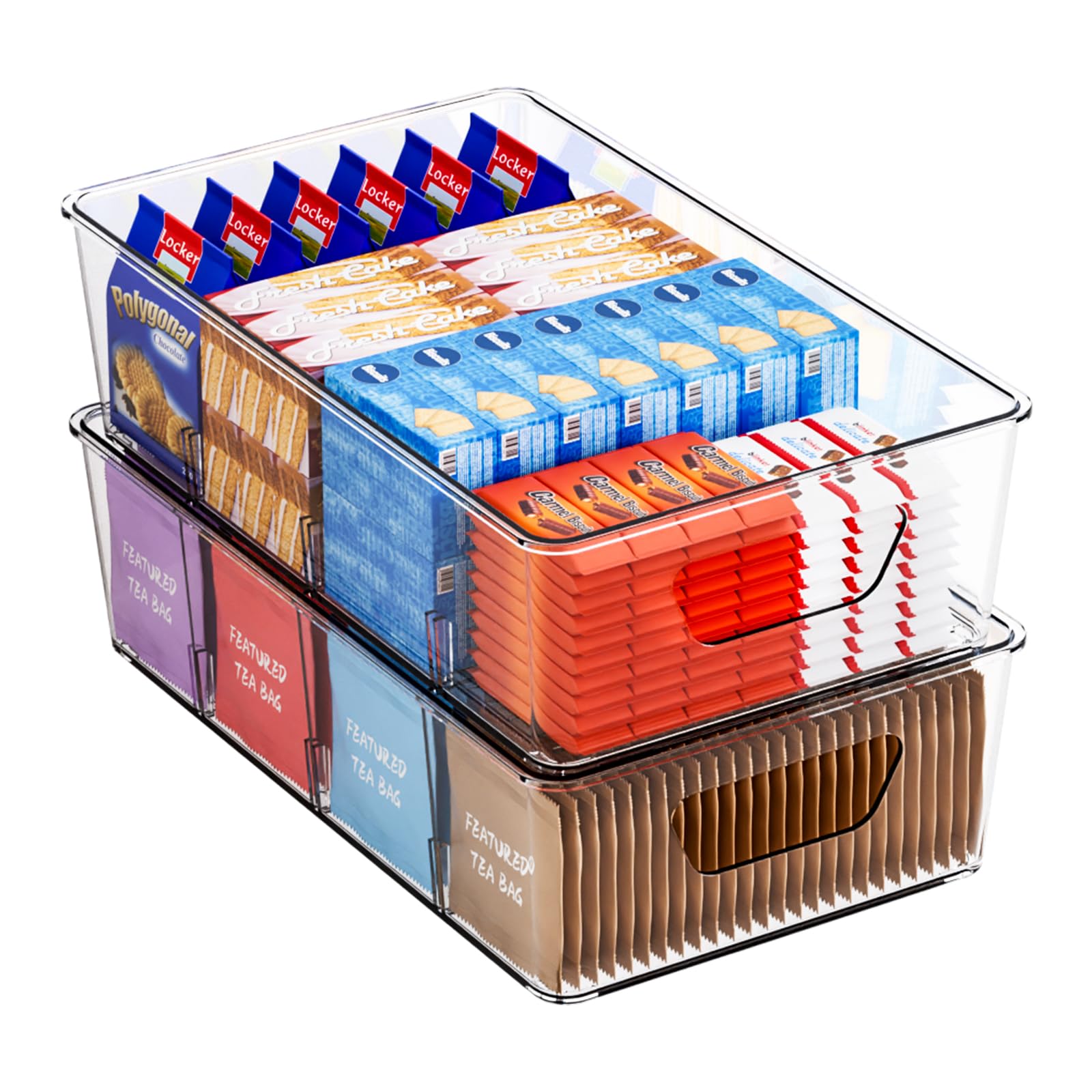 Stackable 2 Pack Snack Organizer for Pantry Shelf,Clear Pantry Organizers and Storage Bins for Fridge,Office,Cupboard,Plastic Pantry Snack Organizer For Breast Milk,Tea Bag,Food Storage Containers