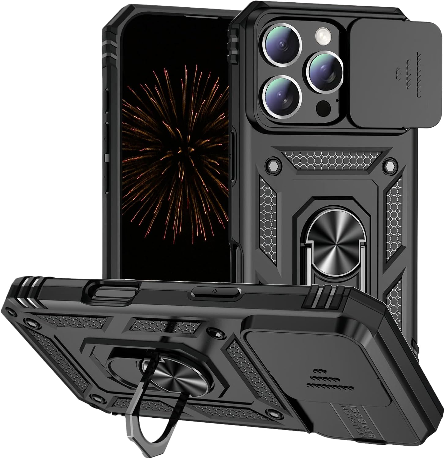 360° Magnetic Kickstand Case Compatible with iPhone 16 Pro Max, Military-Grade Protection with Camera Cover Air Cushion Shockproof Technology for Man Woman - Black