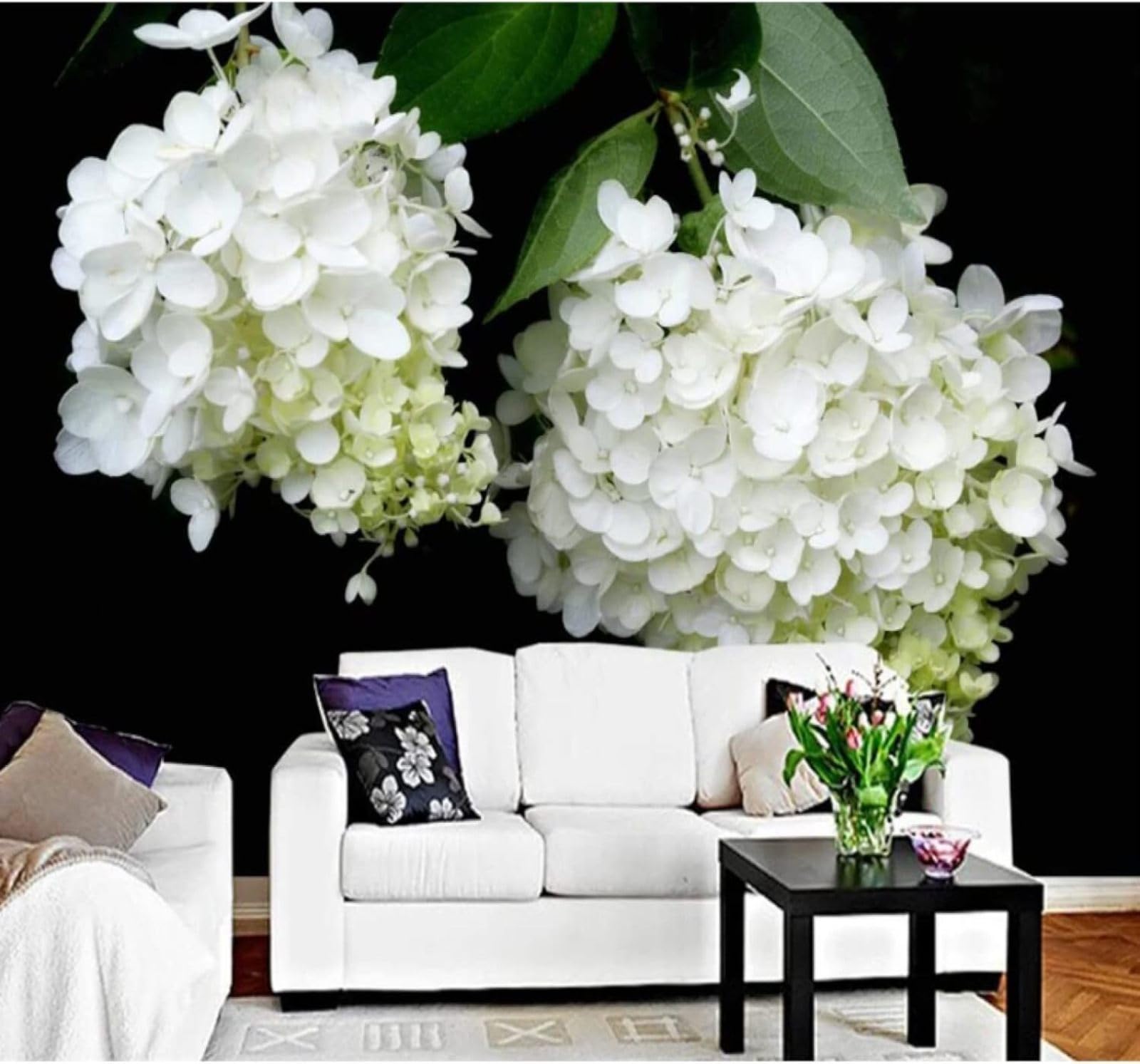 Simple Fresh Beautiful White Hydrangea 3D Wallpaper Easy Install Feature Office Living Room Sofa Bedroom TV Background Wall Decoration-300cm×210cm