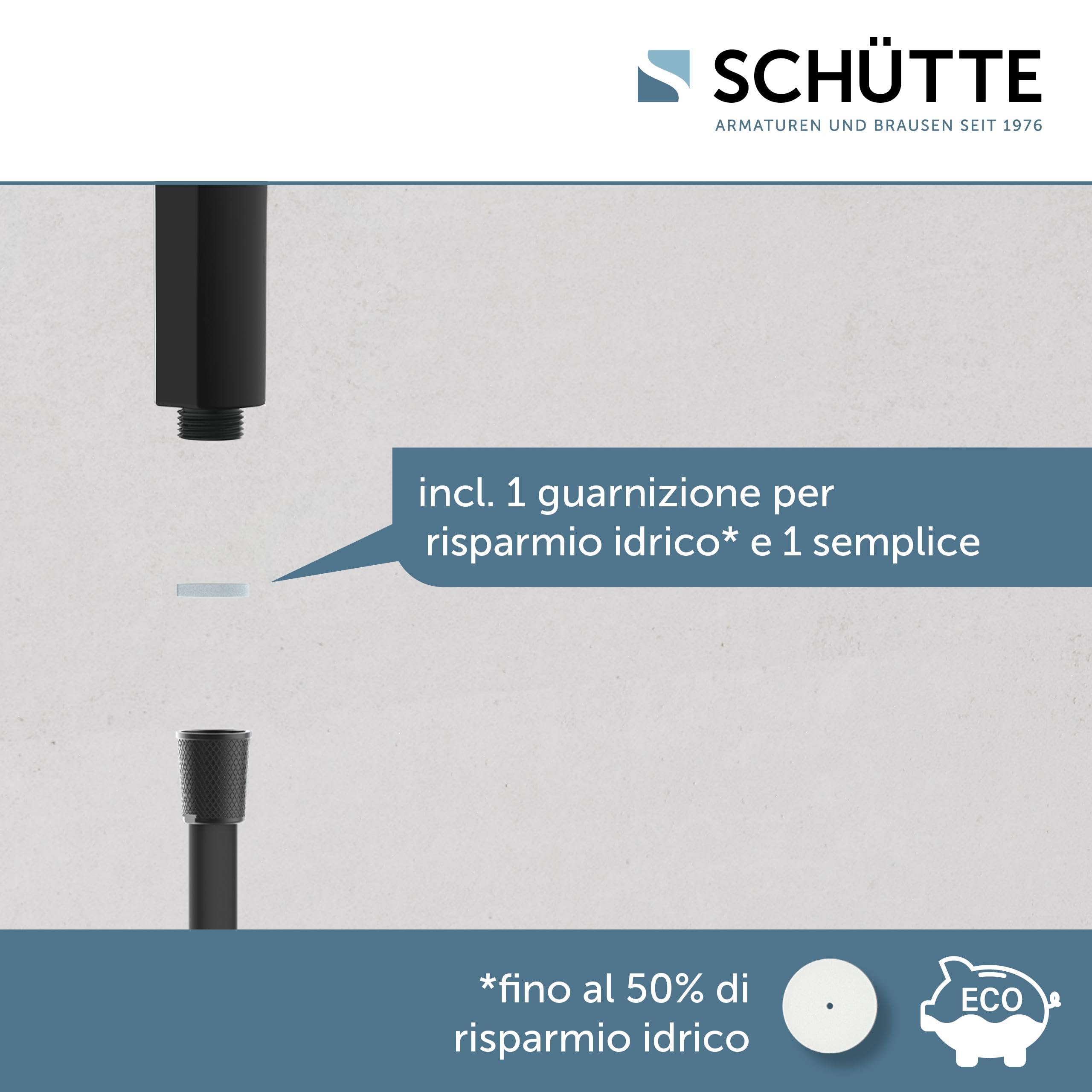 SCHÜTTE Doccetta SAMOA RAIN | Tecnologia a getto di velluto | Soffione doccia con oltre 300 ugelli | 3 tipi di getto regolabili | Soffione doccia anticalcare per la doccia | Nero