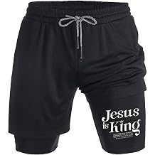 Jesus is King Christian Shorts for Men Gym Workout Shorts with Compression Liner Bible Verse Athletic