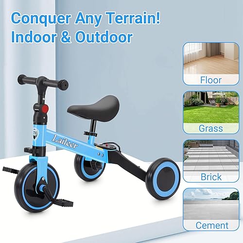 Miniatura 3 de Triciclo 3 en 1 para niños de 2 a 5 años, bicicleta de equilibrio rosa con pedales extraíbles y asiento ajustable, juguetes para interiores y