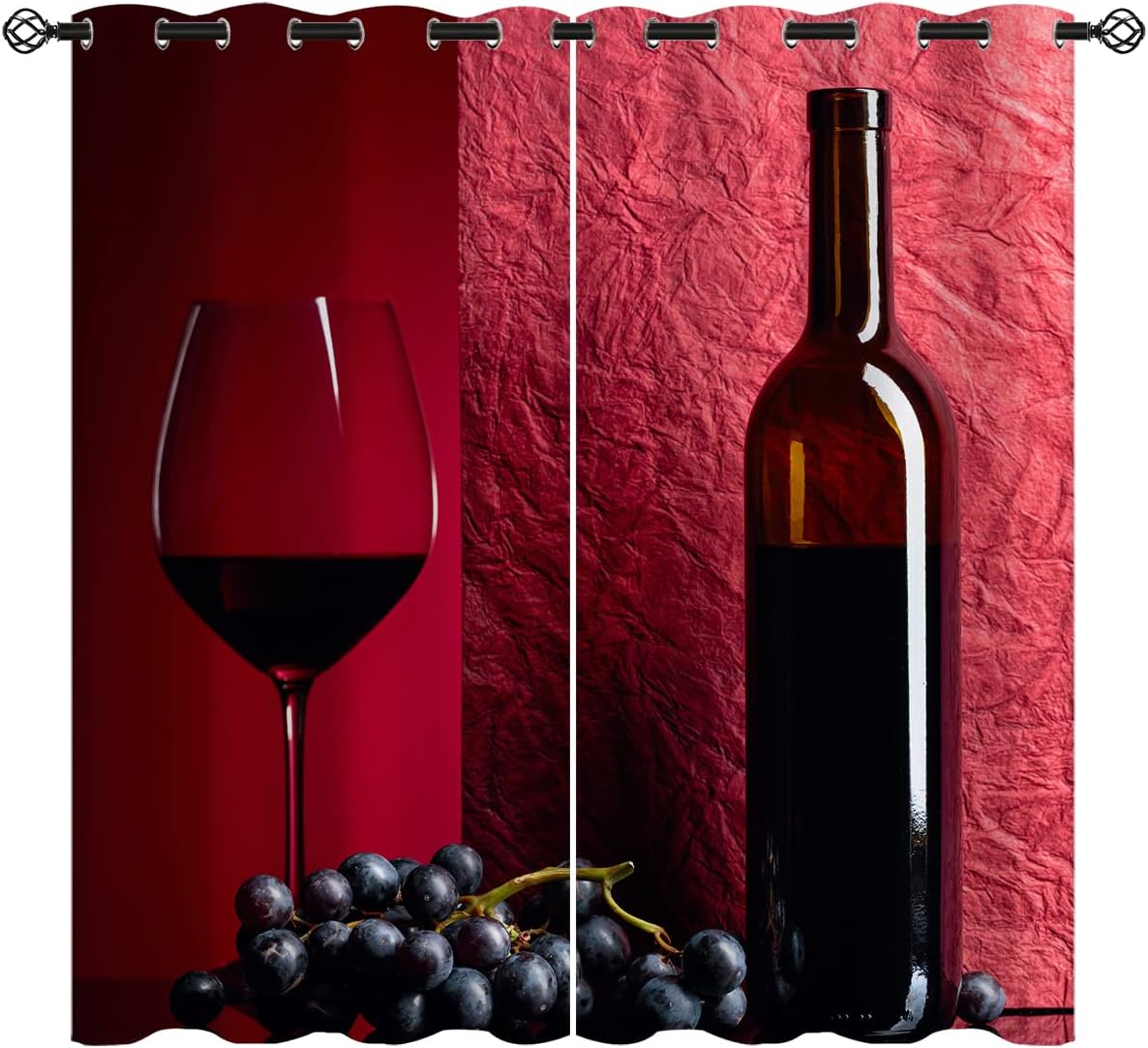 Wine Blackout Curtains for Girls Boy Home Decor, Romantic Valentines Grapes French Red Wine Grommet Thermal Insulated Drapes Darkening Window Curtain for Bedroom Living Room, 72 x 63 Inch