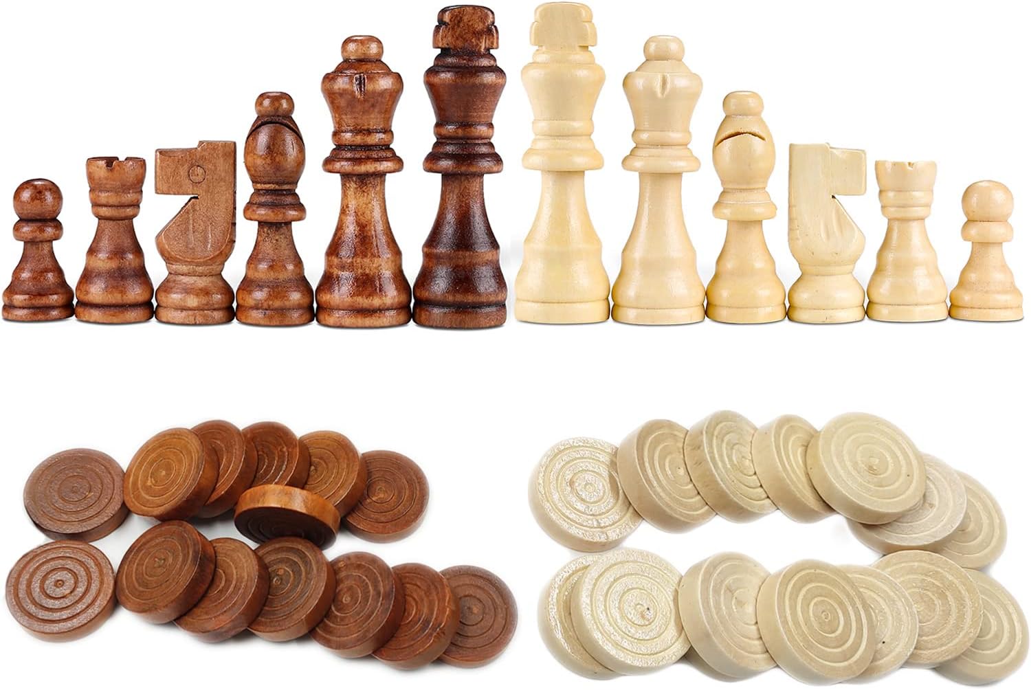 62 piezas Piezas de verificación de madera y piezas de ajedrez 2 en 1 Juegos de ajedrez Accesorios accesorios de ajedrez de madera clásico Juego de juegos de ajedrez en 2 estilos y 2 colores