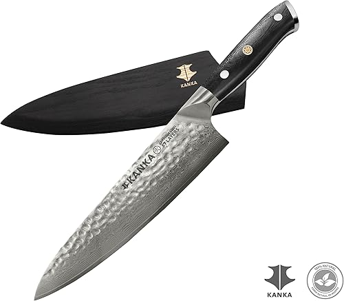 Miniatura 9 de Cuchillo de chef profesional de Damasco de 8 pulgadas. Acero Damasco de primera calidad de 67 capas, núcleo 10Cr, hasta 62 HRC. Mango de fibra de