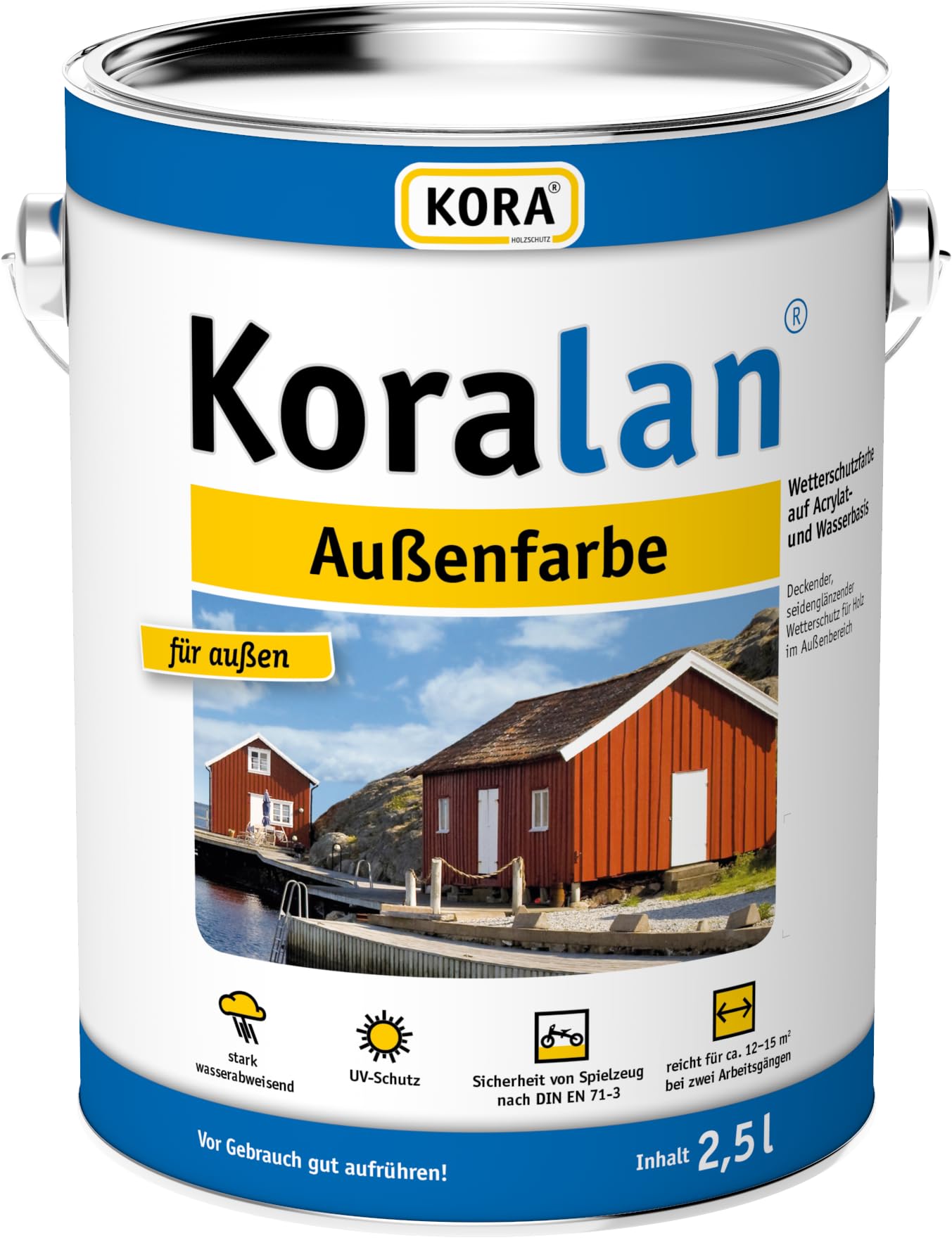 Koralan KORA deckende Außenfarbe für Holz wetterfest UV-beständig Weiß 2,5 Liter