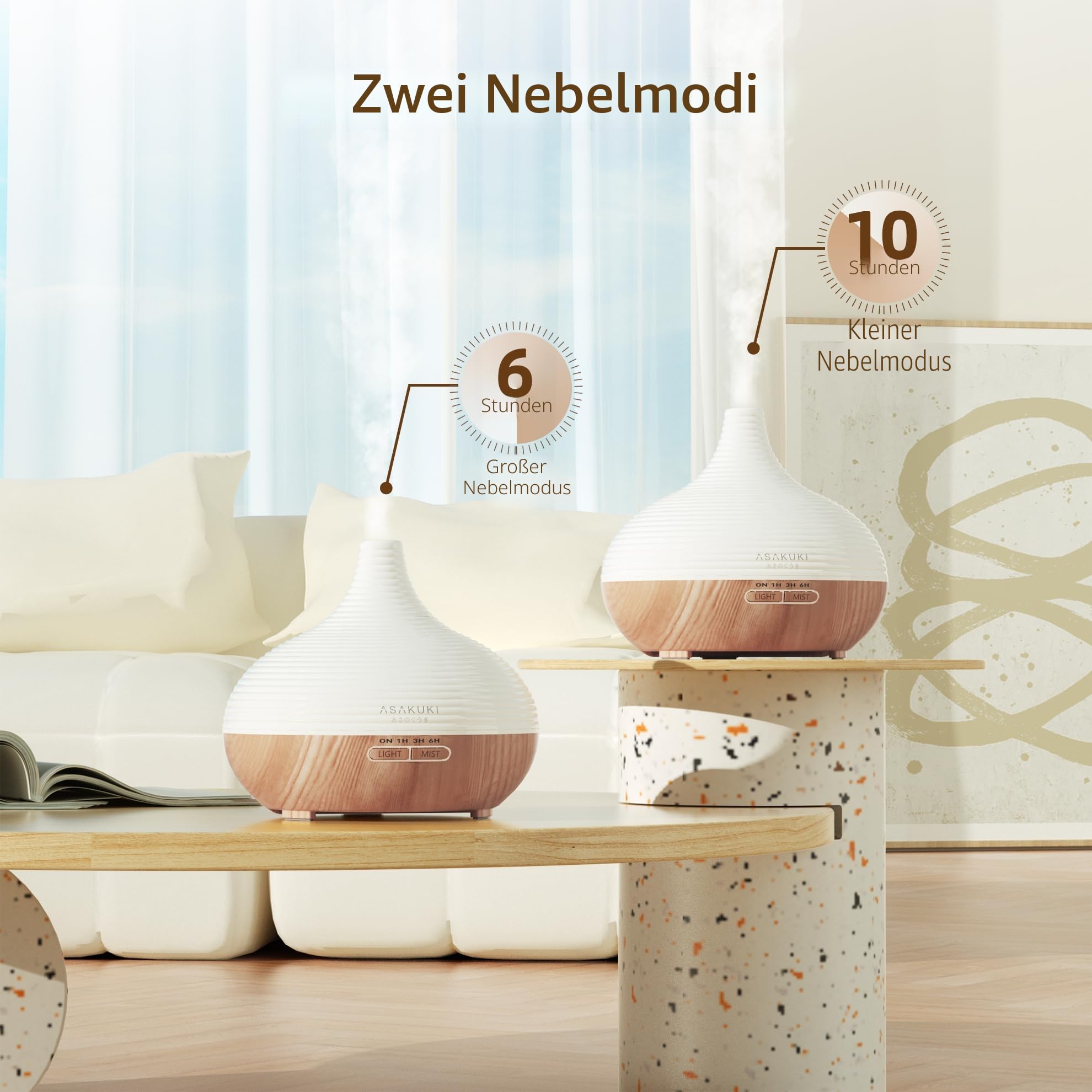 ASAKUKI Aroma Diffuser, 300ml Diffusor für ätherische Öle, Ultraschall Aromatherapie Diffuser, Klassischer Diffuser für Zuhause Büro Yoga, Geschenk