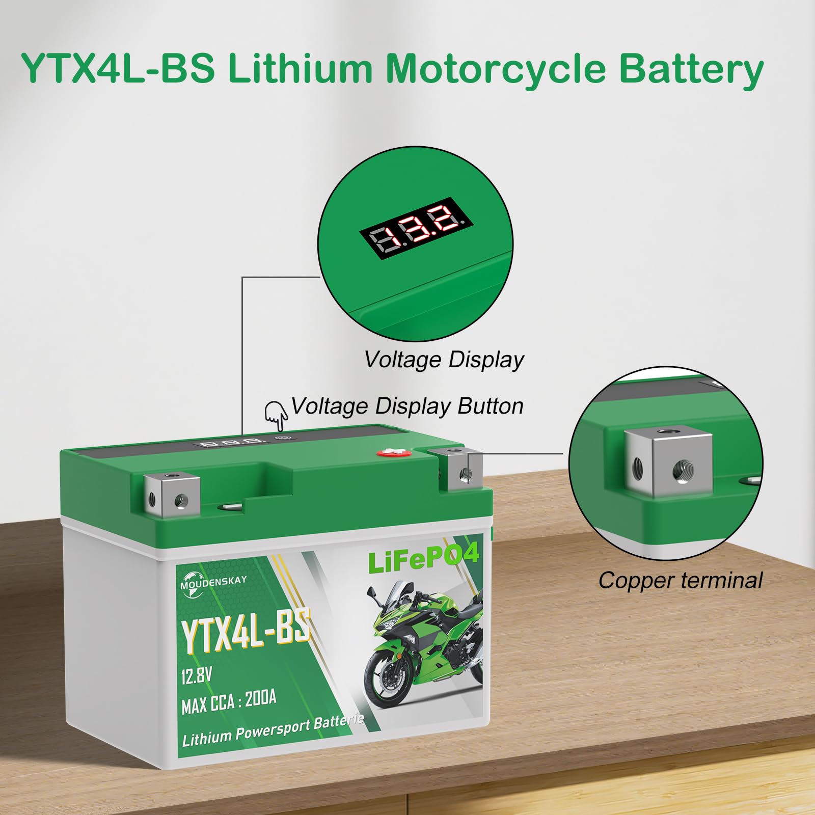 Lithium Motorrad Batterie 12V CCA200+ YTX4L-BS LiFePO4 Starterbatterie mit BMS