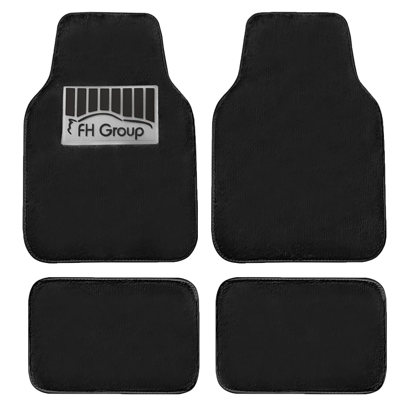 Kit de tapetes automotivos FH Group em pelo sintético de coelho, encaixe universal, preto, 4 peças