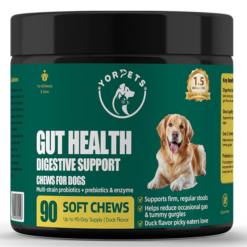 Suplemento probiótico para cães com prebióticos e enzimas, sabor pato Yorpets – 90 unidades