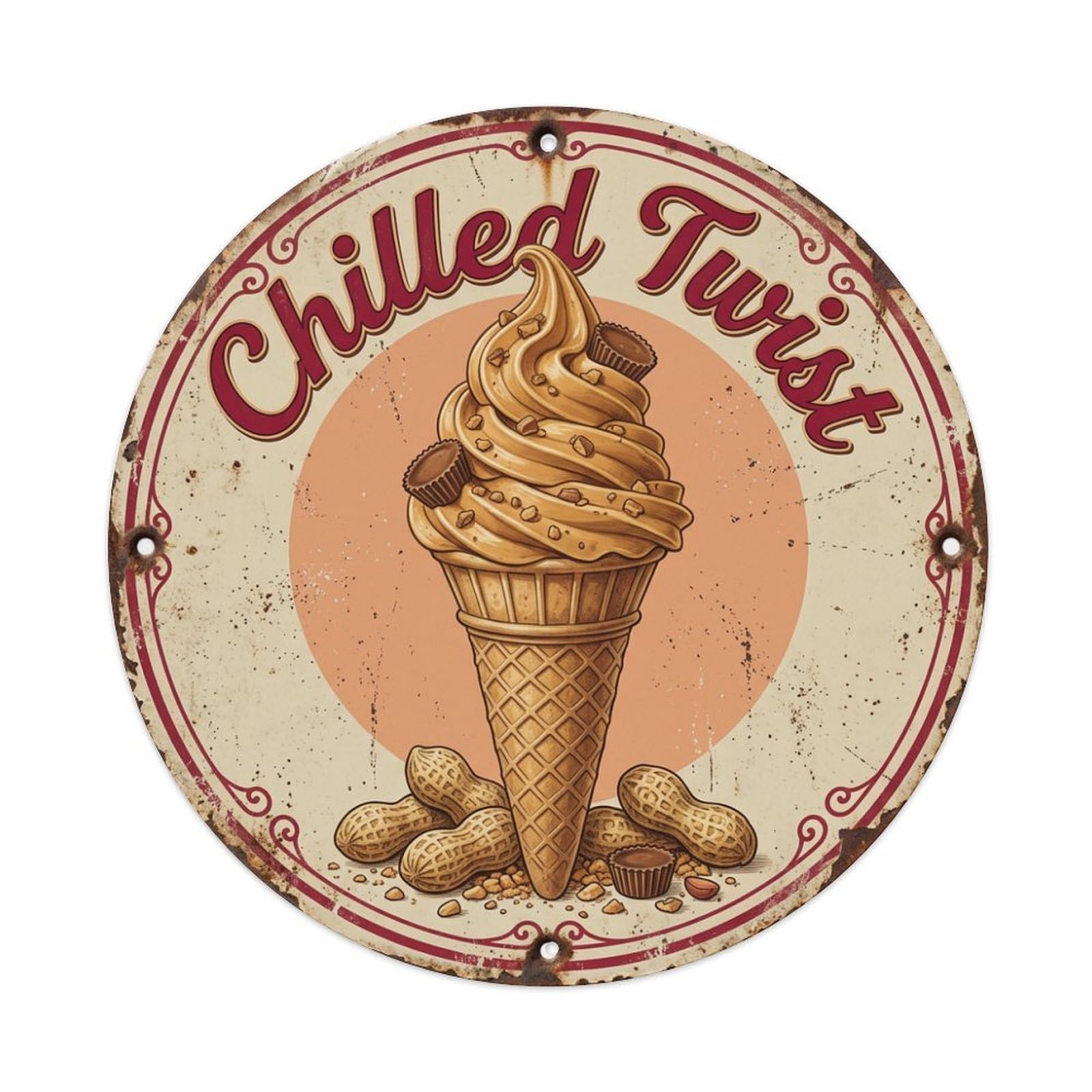 Cwbufd Vintage Style Chilled Twist Frozen Dessert Vintage Metal Tin Sign Plaque Wall Decor For Cafe, Club Bar, Office, Garden Metal Poster 8X8inch